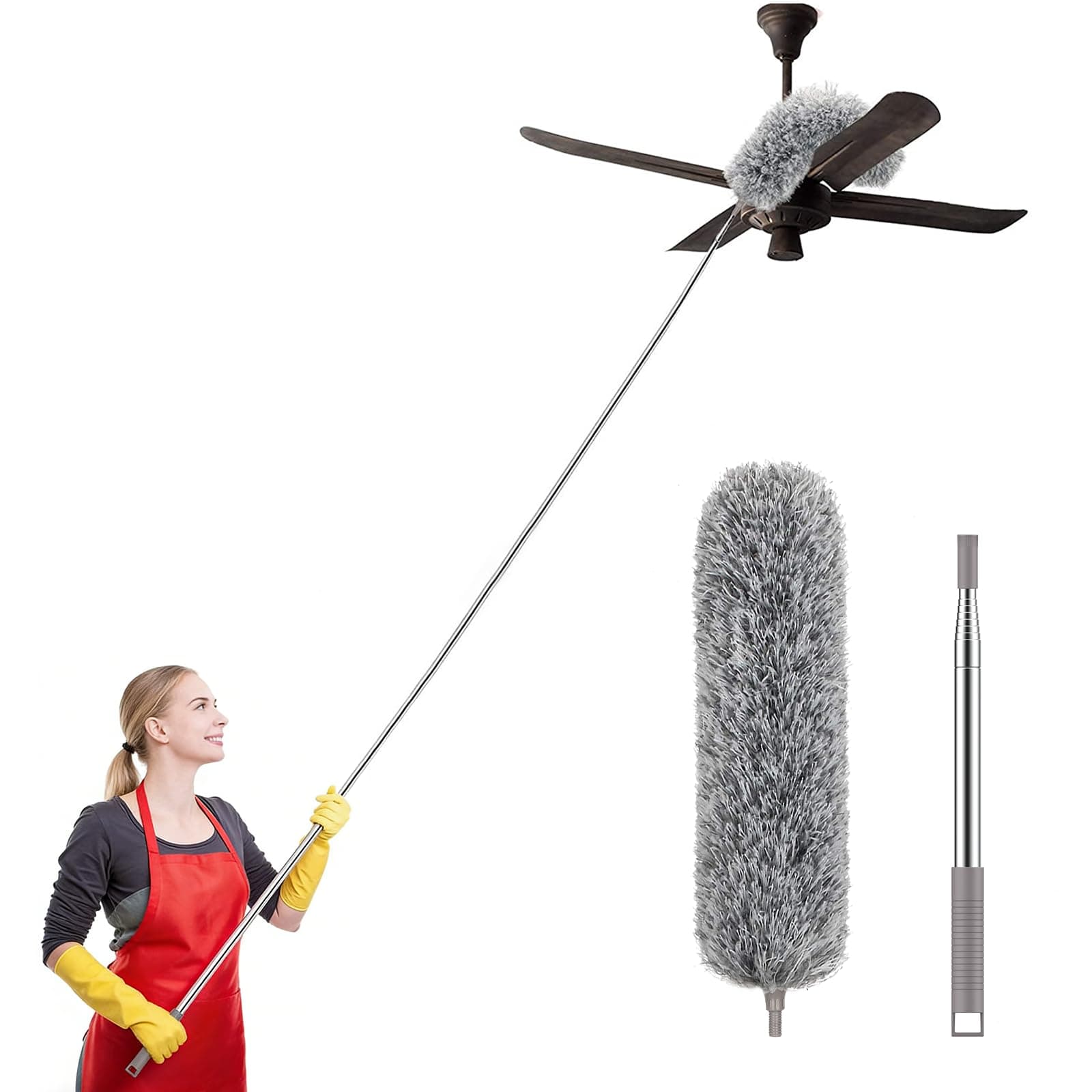 Extra-Long Dusters with Extension Pole 100-inch for Cleaning, Bendable Microfiber Head Washable Ceiling Fan Duster for High Ceilings, Furniture