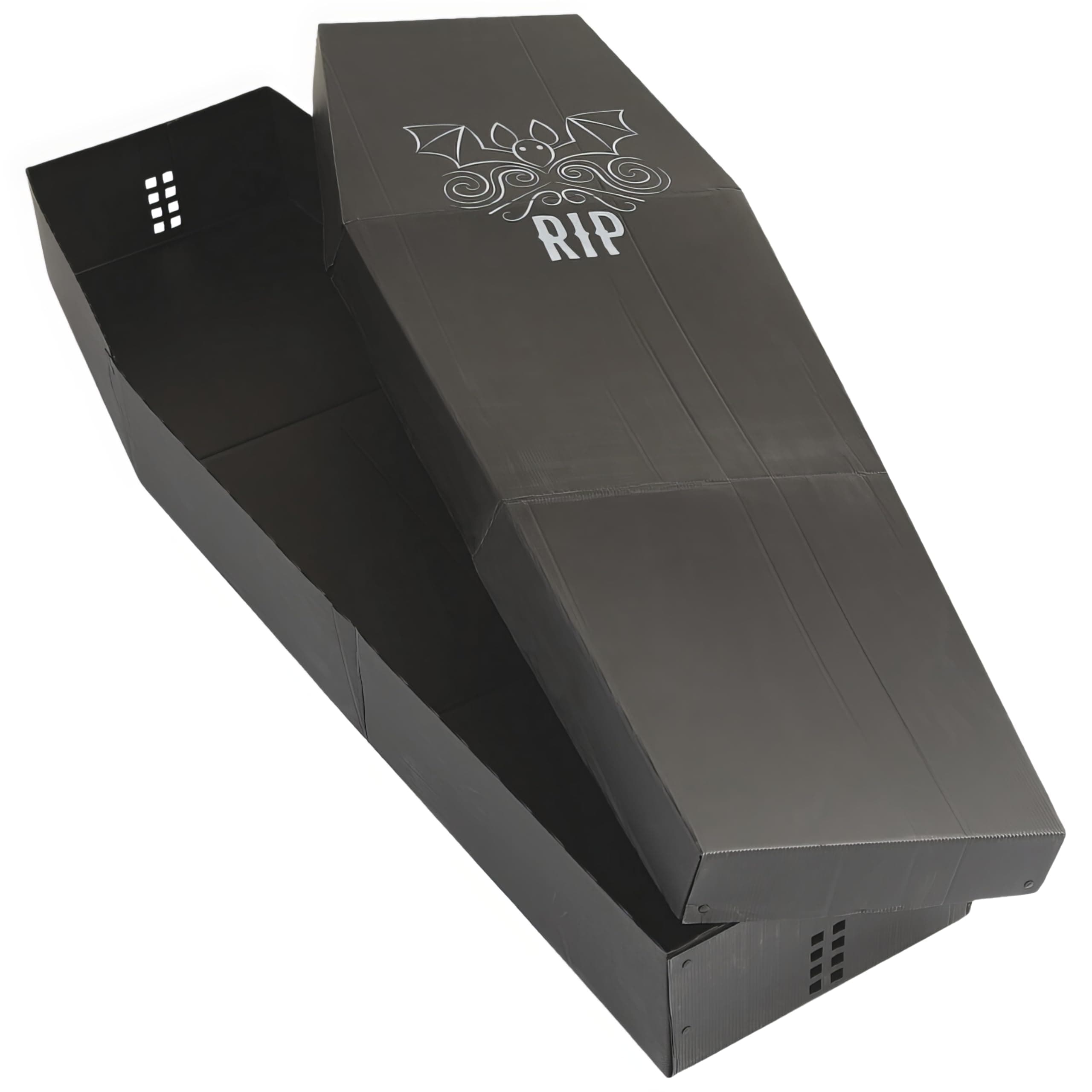 Fun Express Life Size Skeleton Coffin Box Halloween Props - 5ft Cardboard Cemetery Decorations for Outdoor & Indoor | Collapsible Design for Easy Storage | Scary Party Decor