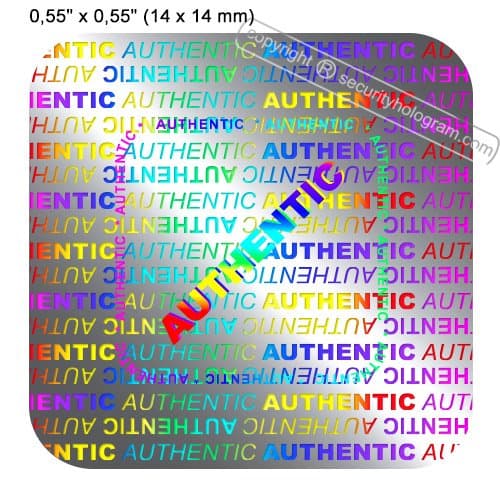 100"AUTHENTIC" VOIDABLE SQUARE SECURITY HOLOGRAM. Silver Security Holograms 0.55"(14mm) 3D Protective Stickers Tamper Evident.