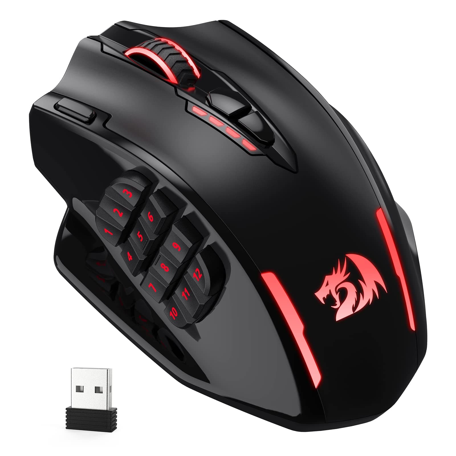 M913 Impact Elite Wireless Gaming Mouse, 16000 DPI Wired/Wireless RGB Gamer Mouse, 16 Programmable Buttons, 45 Hours Battery and Pro Optical Sensor, 12 Side Buttons MMO Mouse