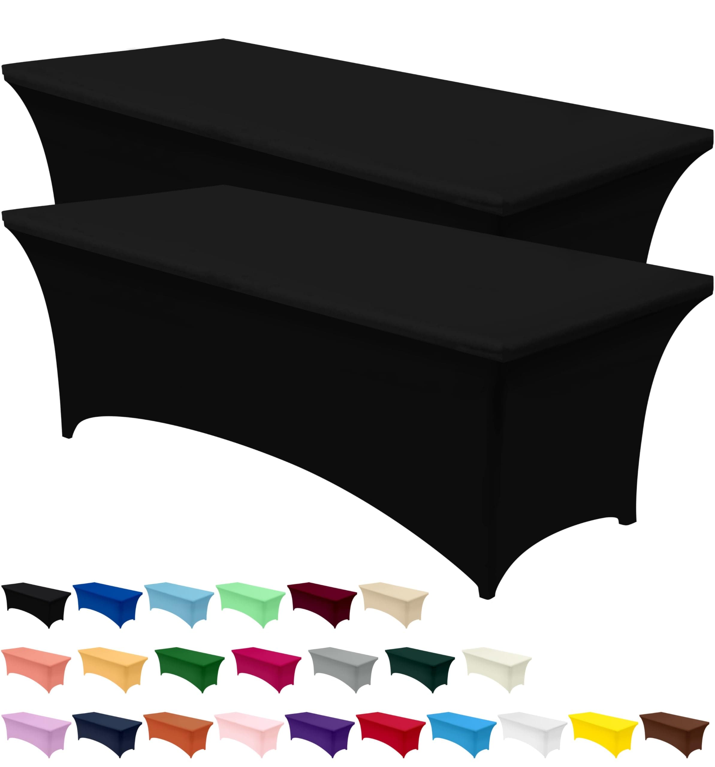 Utopia Kitchen - Set of 2 8ft Elastic Tablecloth - Tight Fit Washable Wrinkle Resistant Spandex Table Cover for Events & Parties (Black)