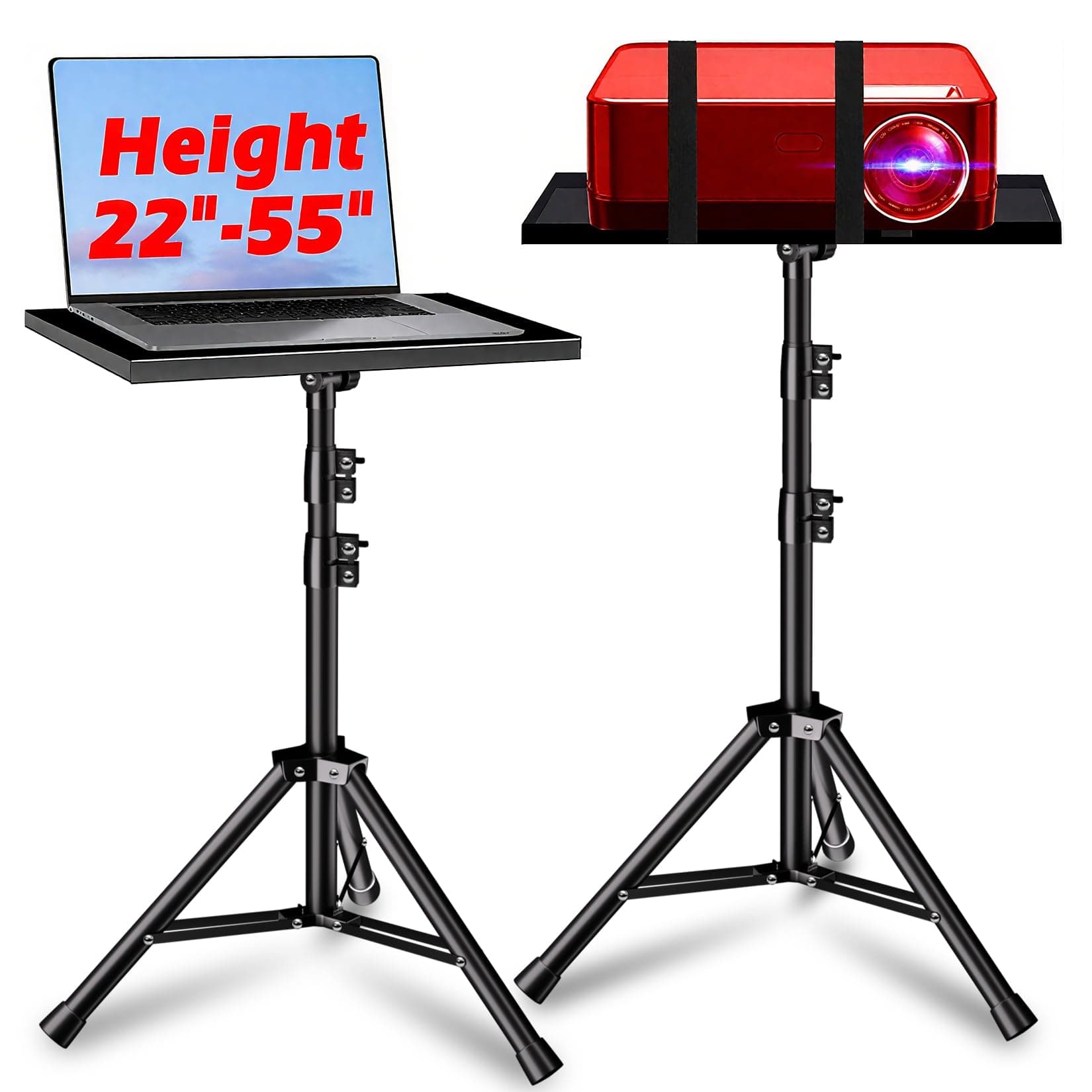 Projector Stand, 33LB Load Bearing & 22-55" Height Adjustable, for Projector/Laptop/DJ Gear, Outdoor/Office/Studio - Stable Base (Black)