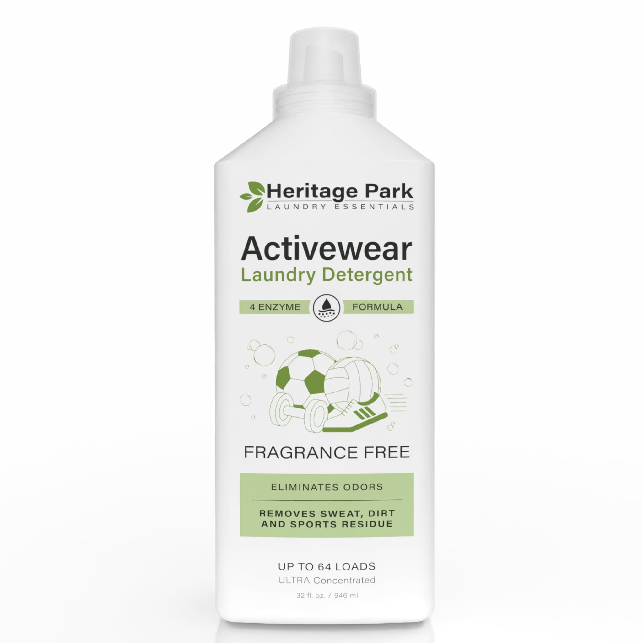 Athletic Sport Active wear Laundry Detergent | 4x Powerful Plant-Based Formula with Cleaning Enzymes for Sport Wash | Fragrance Free Natural Odor & Stain Remover