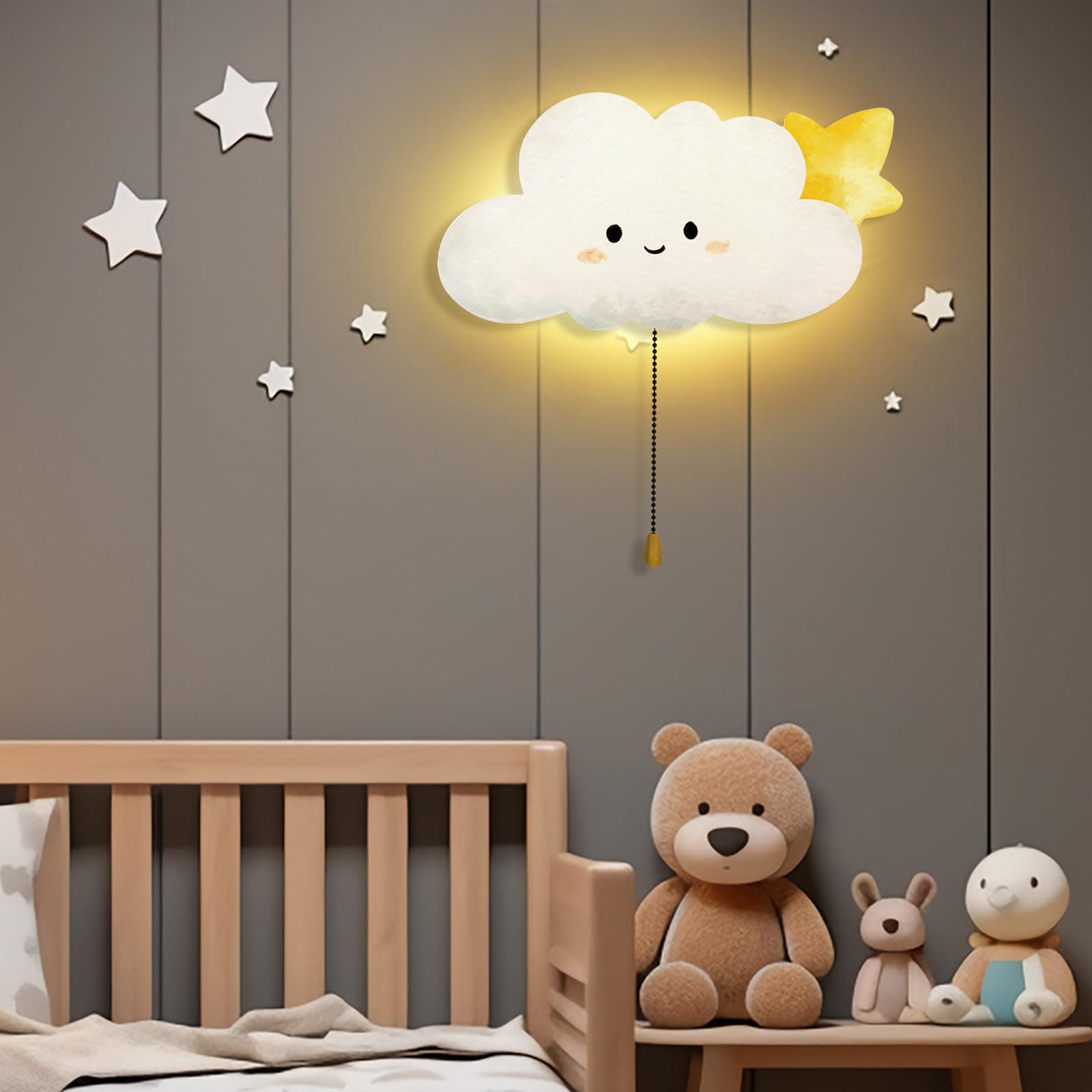 Cloud Night Light Wall Lamp Sleeping Nursery Lighting Cute Floating Battery Operated Hanging Lamp for Baby Boys Girls Bedroom Room Nursery Wall Decorations