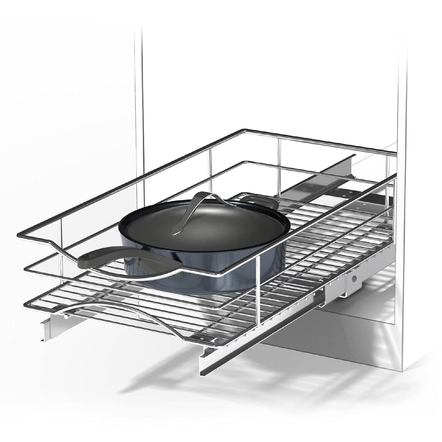 Pull Out Kitchen Cabinet Organizer with Slide Out Drawer for Space Saving Storage, 14” W x 21” L