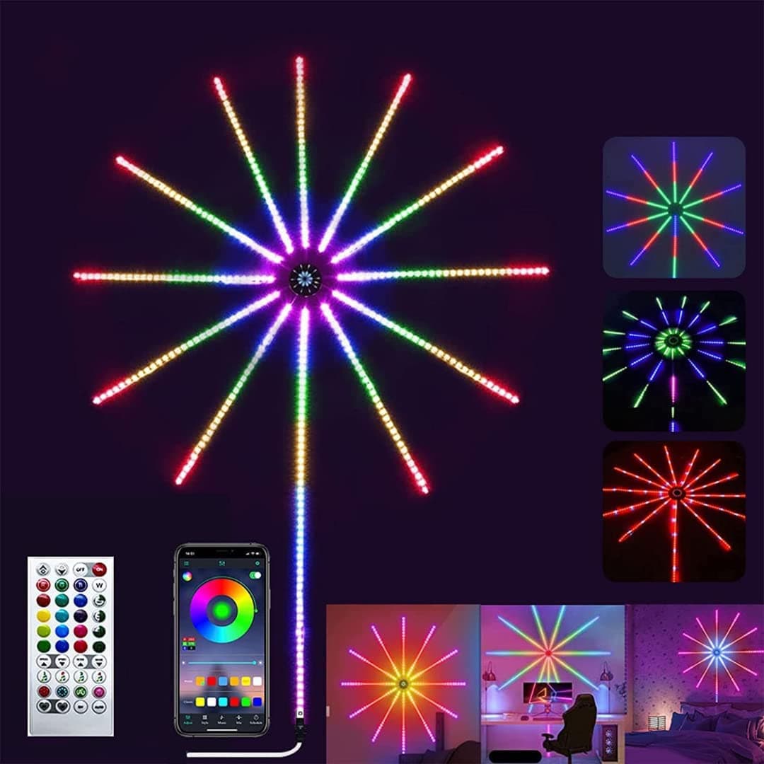 Smart Firework Lights Indoor, App and Remote Control RGB Color Changing Led Lights Strip for Bedroom, More Colors, Dynamic Modes, Music Sync, Mic, Led Rhythm Control Lights for Room Decor (Small)