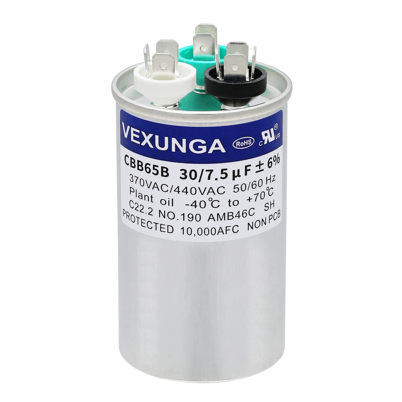 30/7.5 uF 30+7.5 MFD 370V or 440V Dual Run Start Round A/C Capacitor CBB65