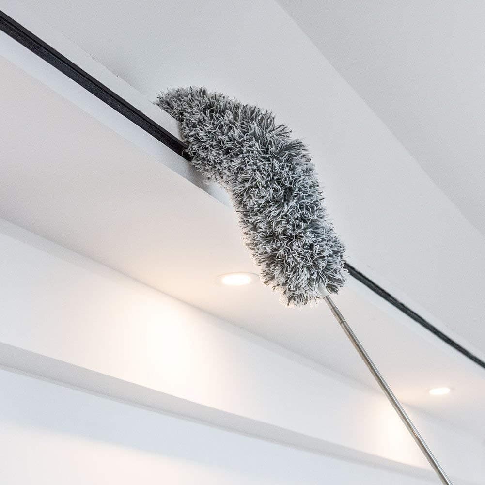 Microfiber Duster with Extension Pole with Protective Head Cap -No Scratch to Ceiling,Extra Long 100 inches Feather Duster for Cleaning High Ceiling Fan,Interior Roof,Cobweb,Gap Dust