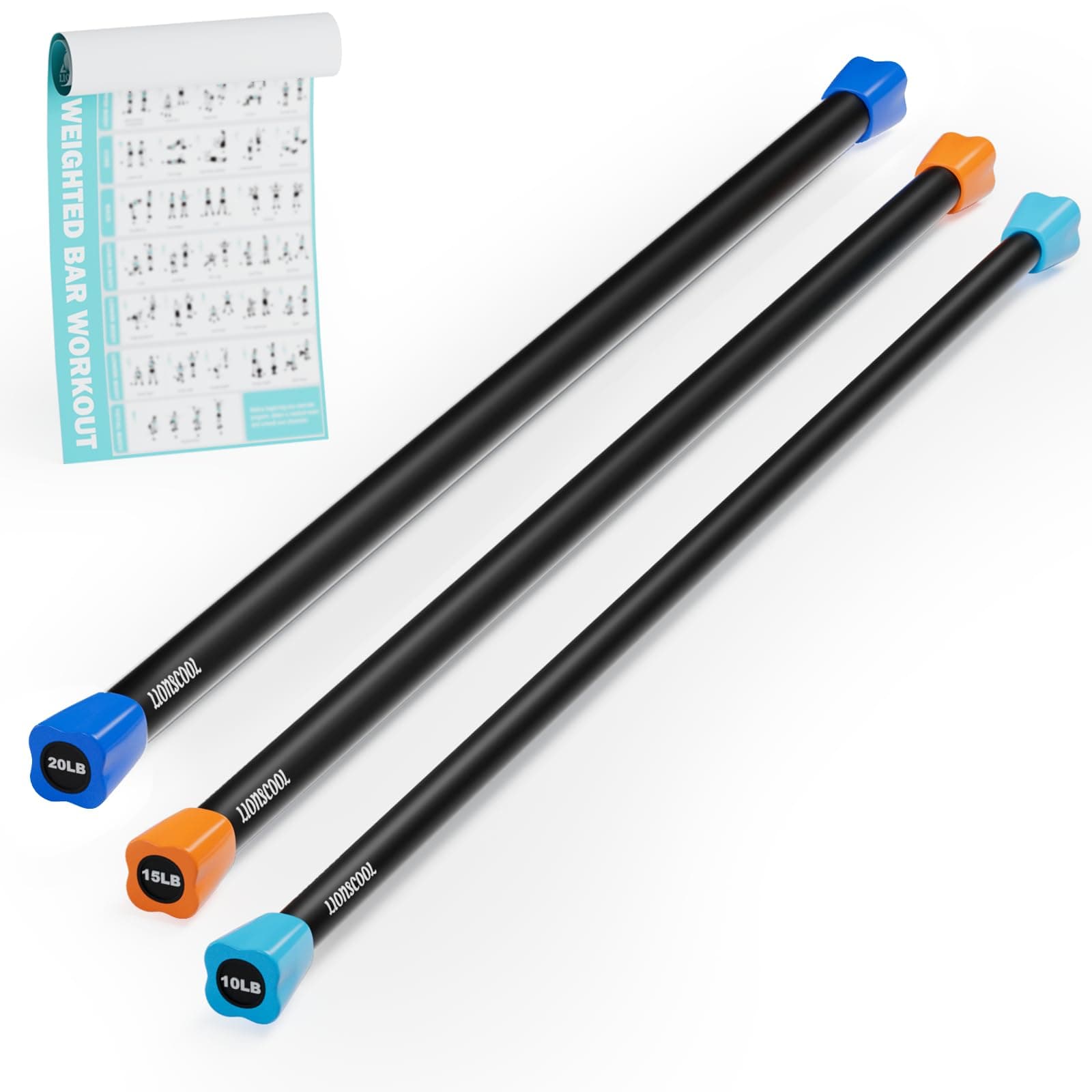 LIONSCOOL Workout Weighted Bar,Padded Exercise Weight Bar, Solid Steel Stretching weighted bar set for Body Sculpting, Physical Therapy,Body Toning