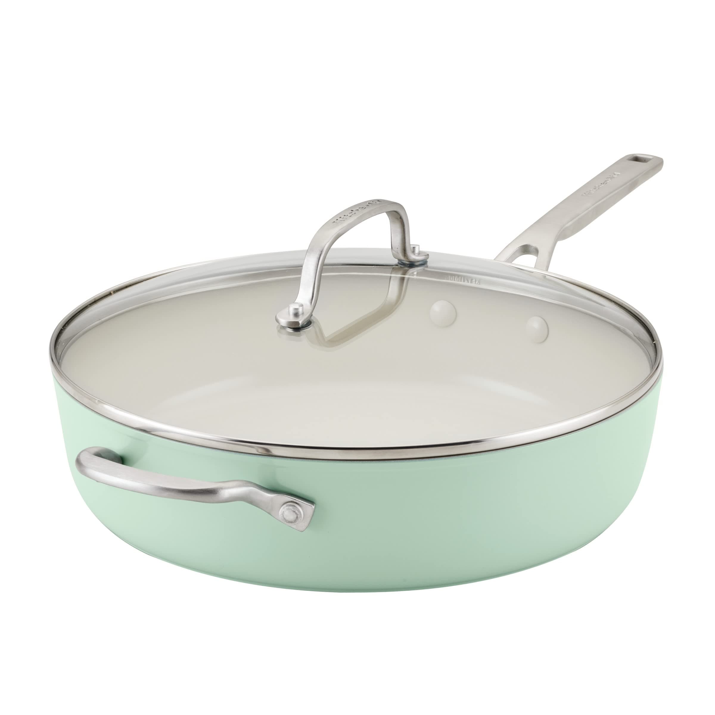 Hard Anodized Ceramic Nonstick Sauté Pan with Lid, 5 Quart - Pistachio