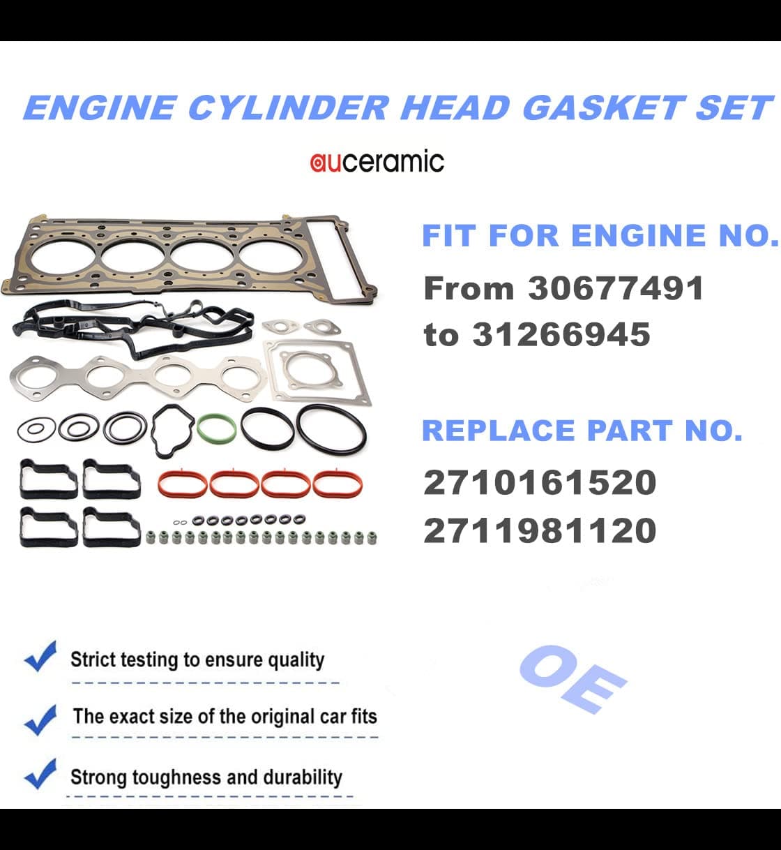 AUCERAMIC Engine Cylinder Head Gasket Set Fit for 2002-2008 Mercedes-Benz M271 C180 C200 C230 CLK200 E200 SLK200 W203 Kompressor 1.8L Replace 2710161520 2710160320
