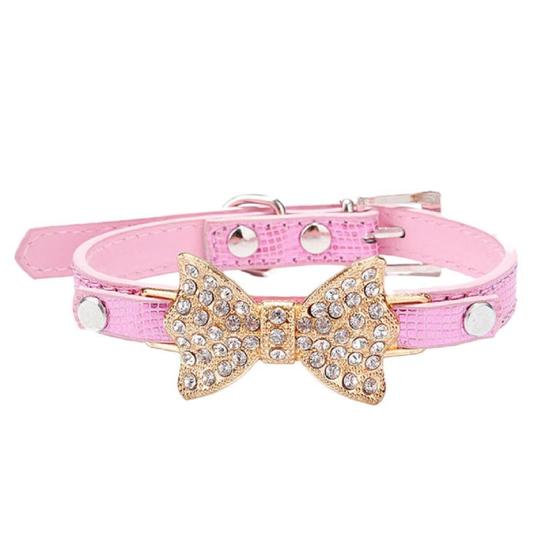 Dog Collar Bling Crystal Bowknot Pet Collar (D)