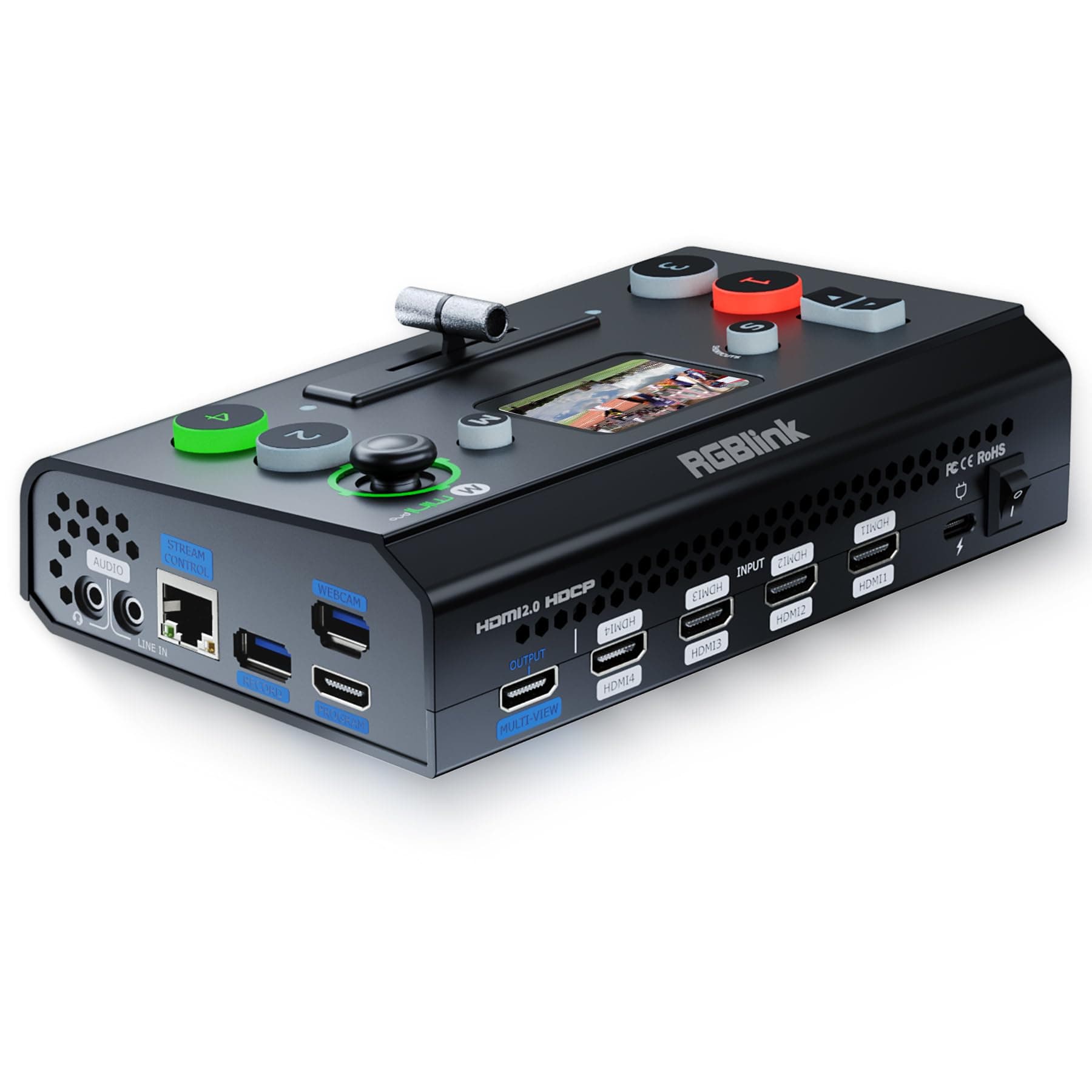 RGBlink Mini-pro Multi Camera Video Mixer Switcher with On-Board Monitor 4K HDMI Live Streaming Switcher Chroma Key Logo Overlay USB3.0 Output for Church, Webinars, Weddings, Social Events