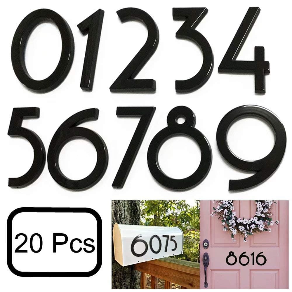 Diggoo 20 Pack Mailbox Numbers 0-9, 2.76 Inch High, Door Address Numbers Stickers for Apartment, House, Room, Office, Cars, Trucks, Black Plating Process Number Sign