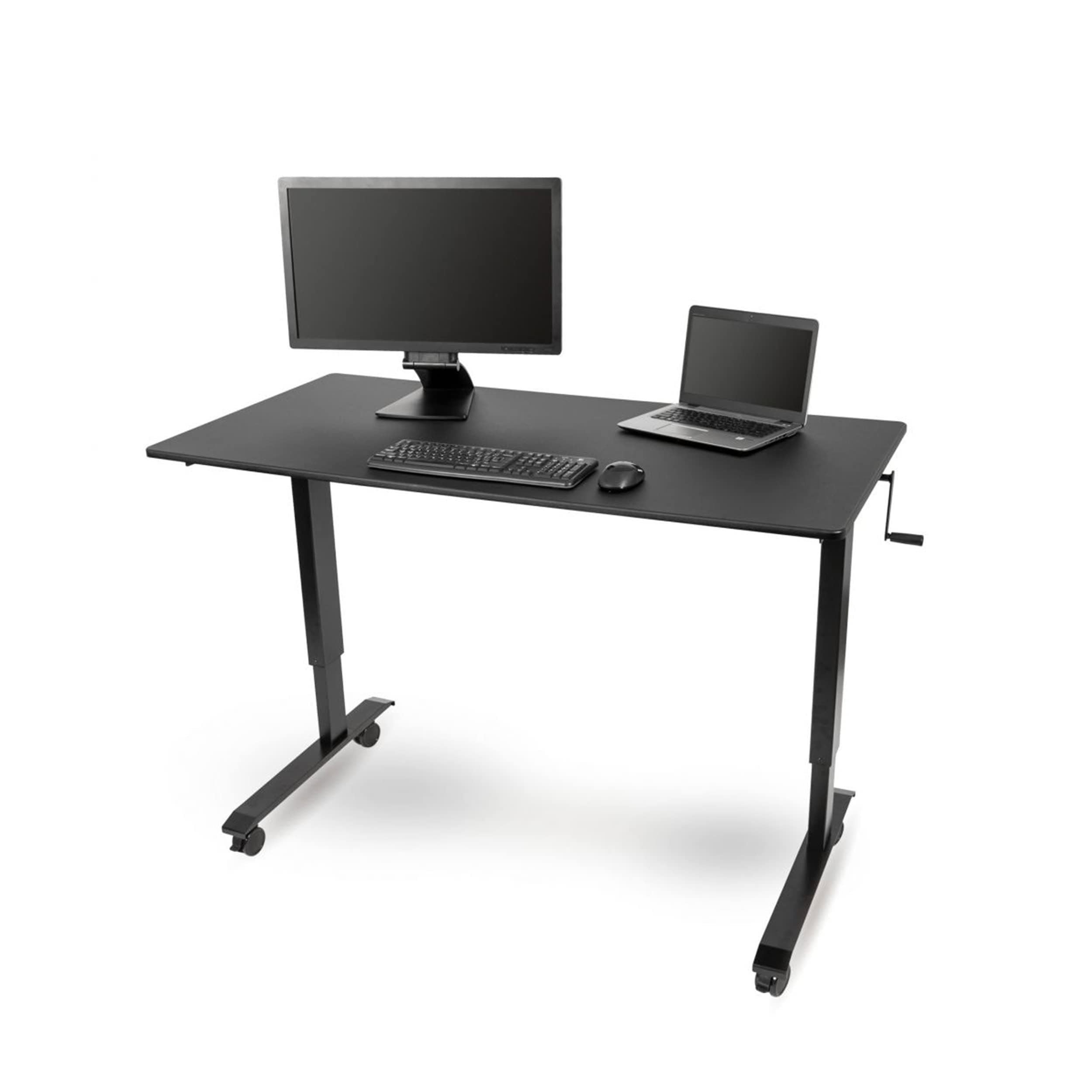 Stand Up Desk Store Crank Adjustable Height Rolling Standing Desk (Black Frame/Matte Black Top, 60" Wide)