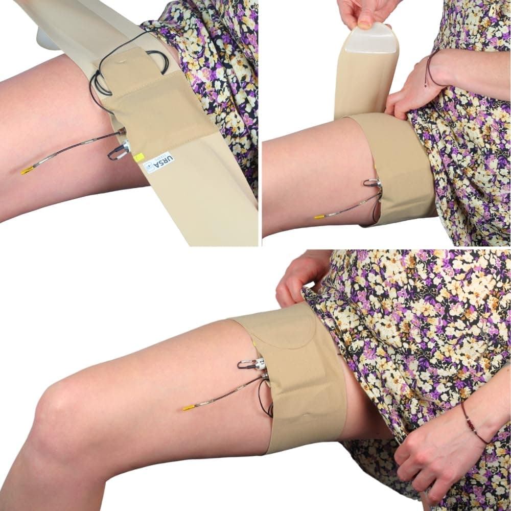 URSA Thigh Straps: Low-Profile, Soft, Stretchy & Breathable Transmitter Straps for Location Sound, Theatre, Wedding Shoots & More (Beige, Vertical Pouch)