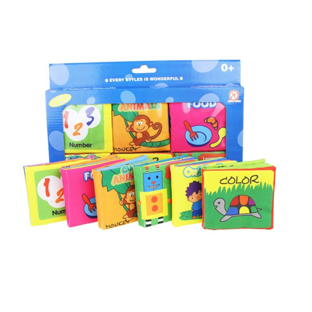 Baby's First Non-Toxic Fabric Book Soft Cloth Book Set- Squeak, Rattle, Crinkle,Colorful- Pack of 6