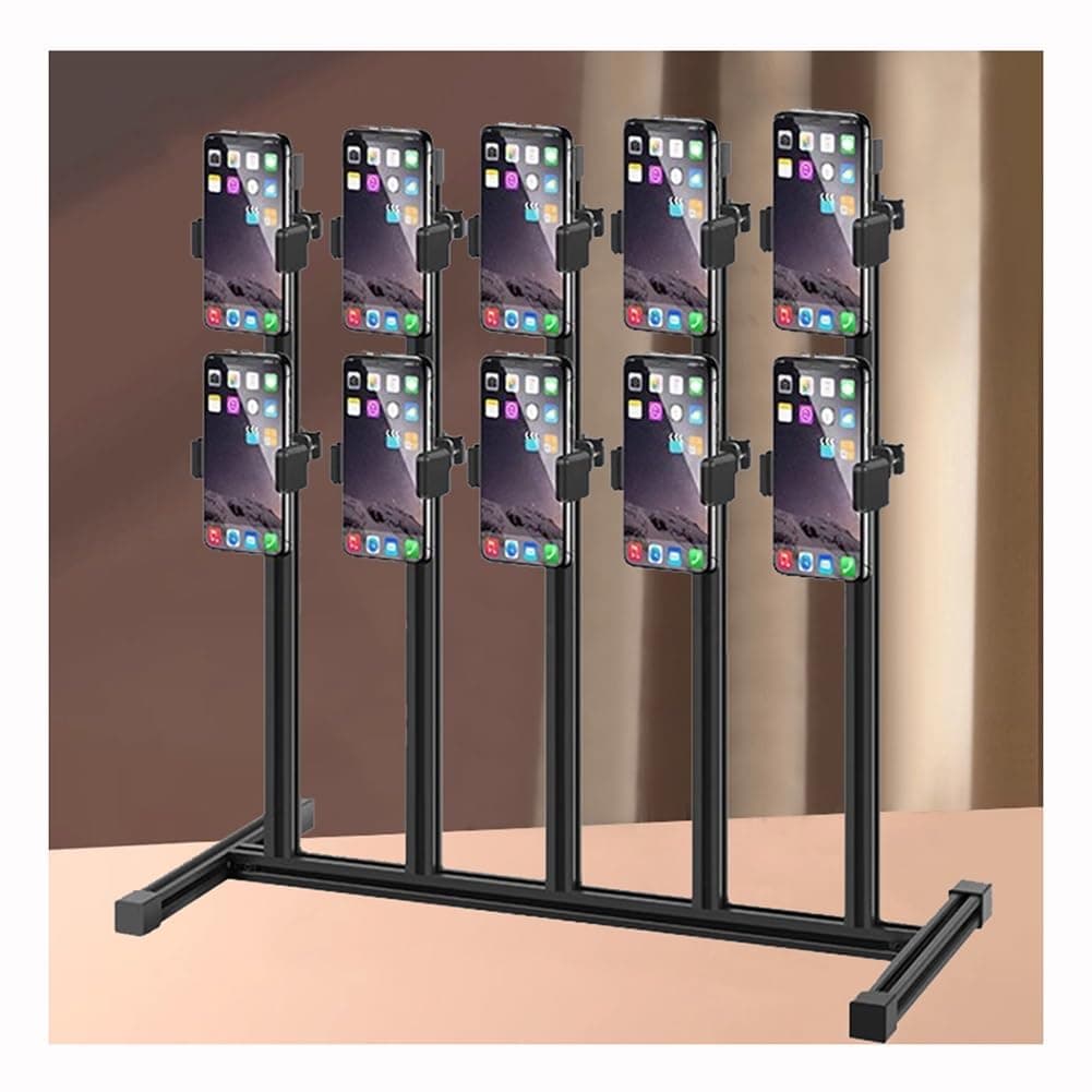 Rygcrud Cell Phone Stand - Multiple Phone Holder Organizer, Desktop Streaming Placement Rack for Live Streaming, Retail, Gaming, Studio(10 Slots)