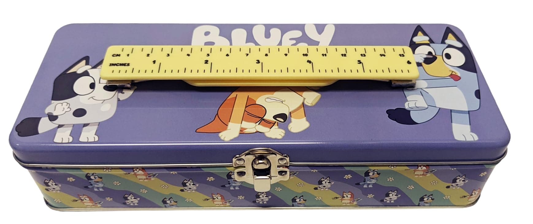 Tin Box Company Large Storage Box with Ruler Handle, Bluey