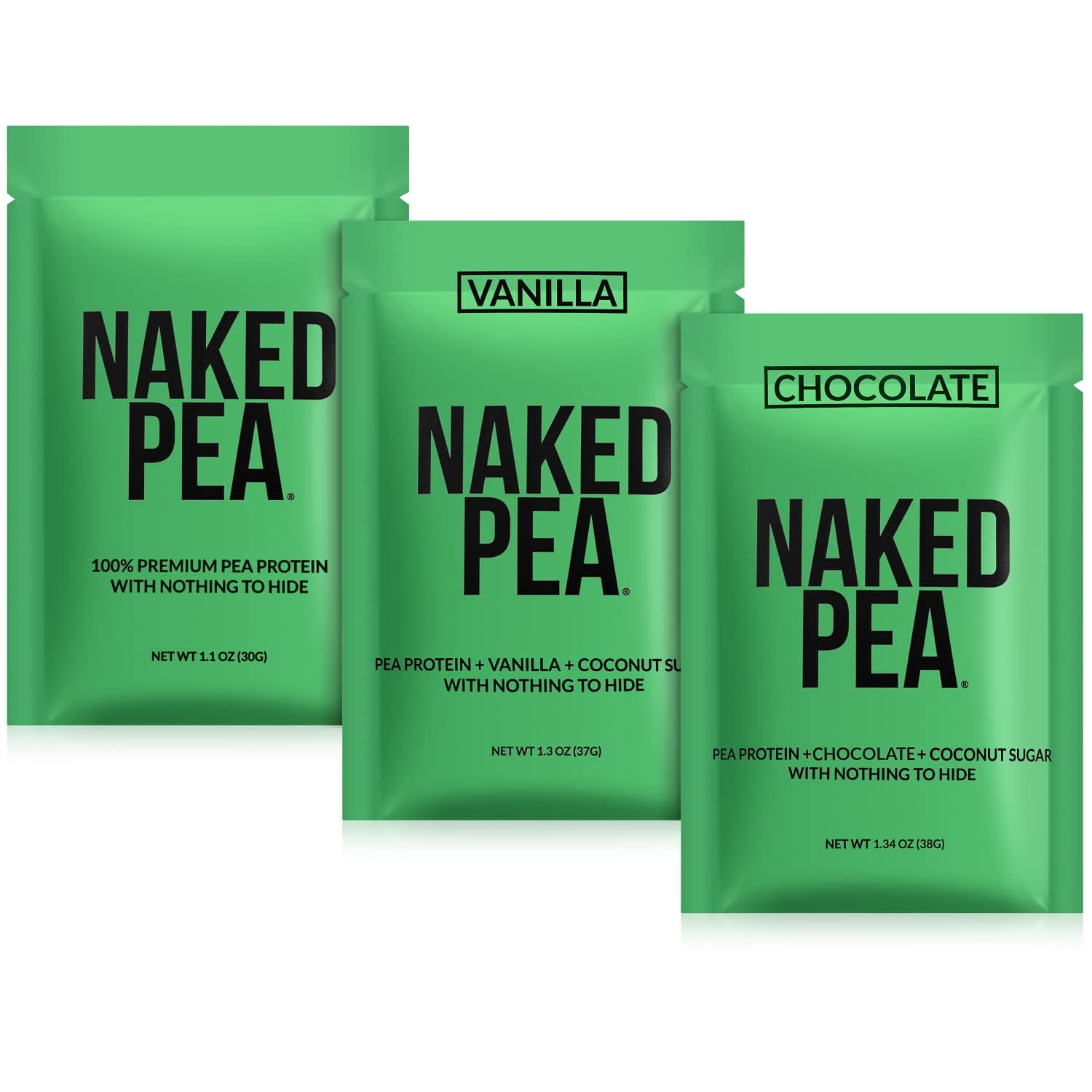 Naked Vegan Sample Pack Pea, Chocolate Pea, and Vanilla Pea
