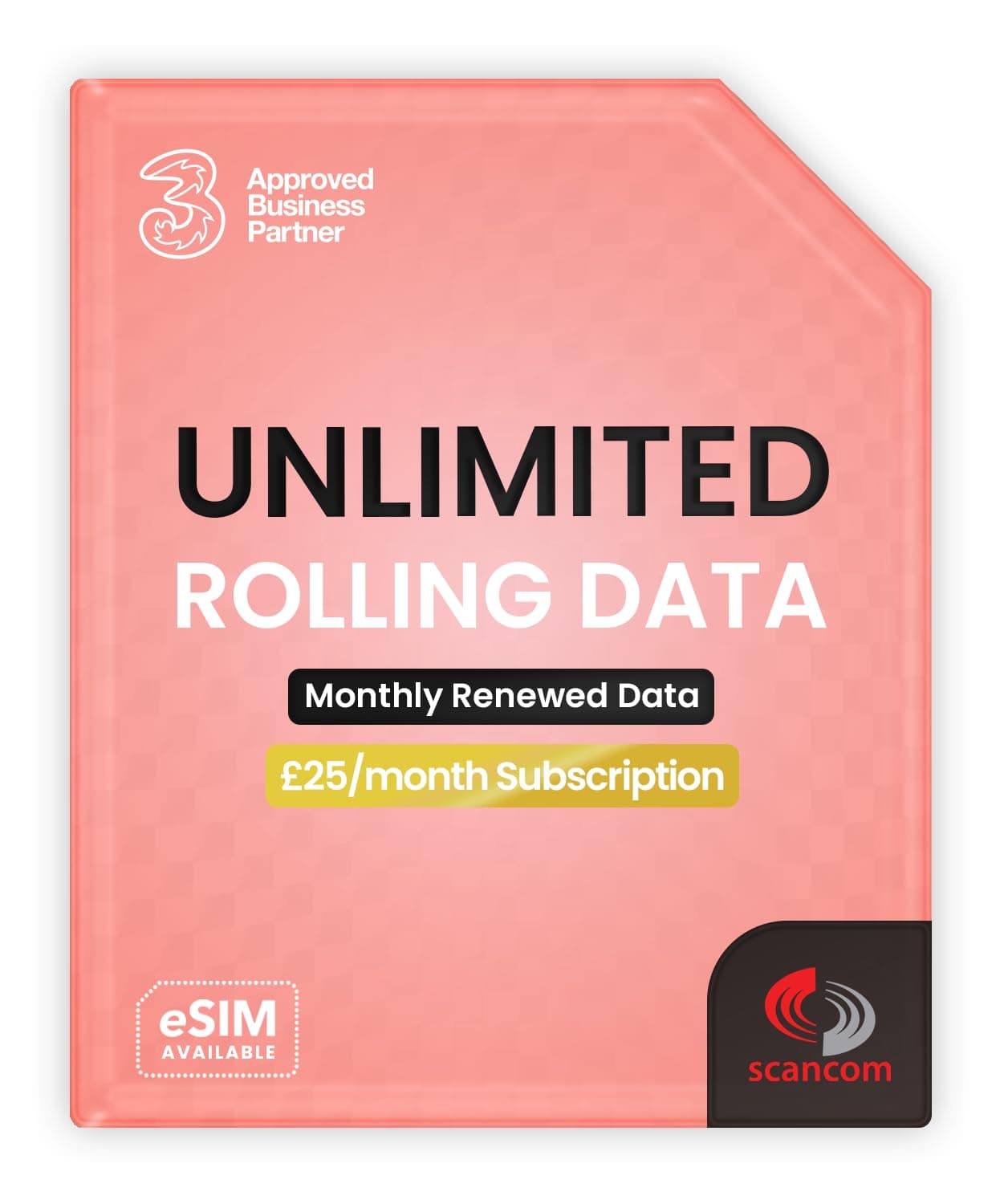 Three Unlimited 5G Data SIM Card - No Contract or Credit Check - Rolling 30-Day £25/Month Subscription