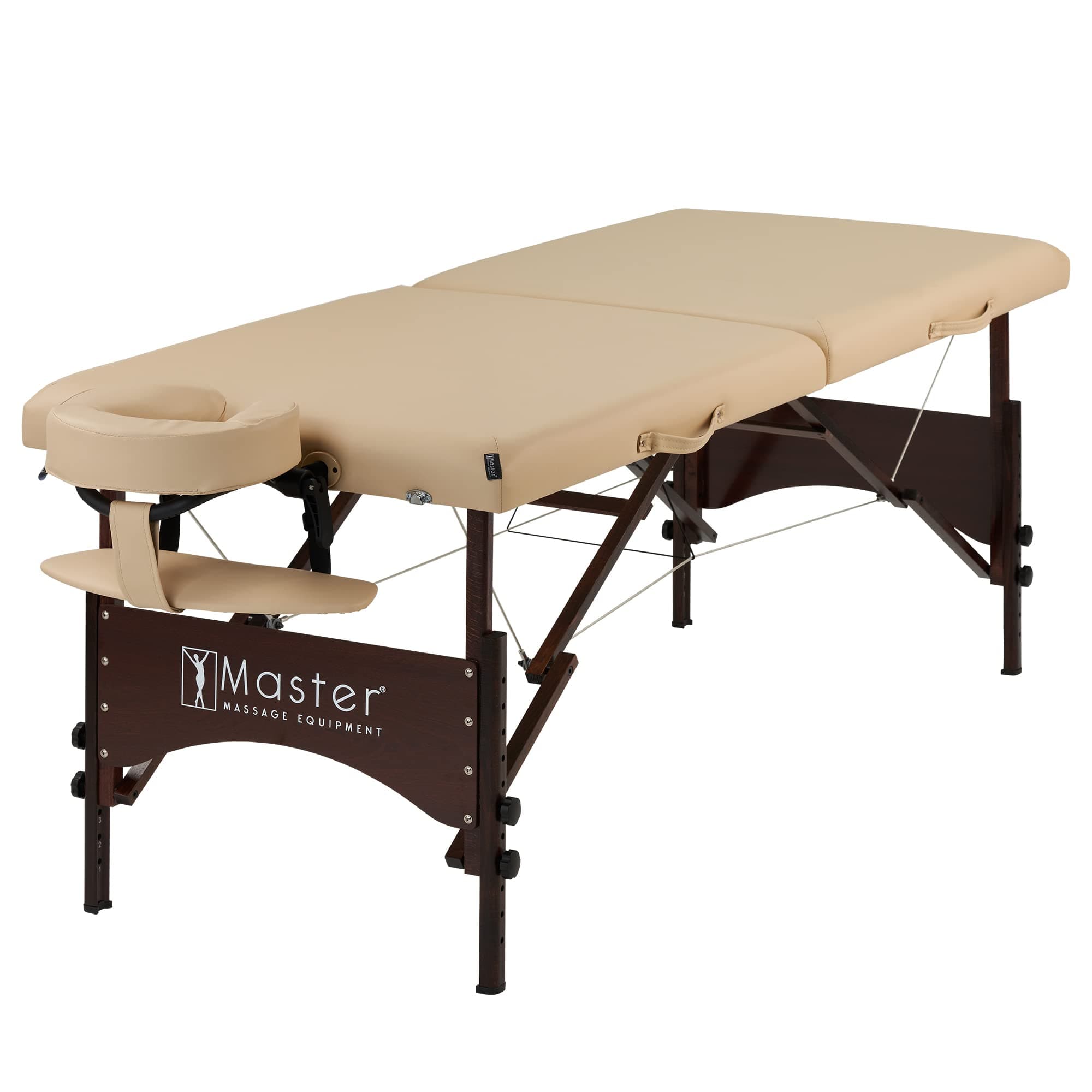 Master Massage 28" Argo Portable Massage Table in Cream with Walnut Legs- Spa Bed for Tabletop Exercise & Massage