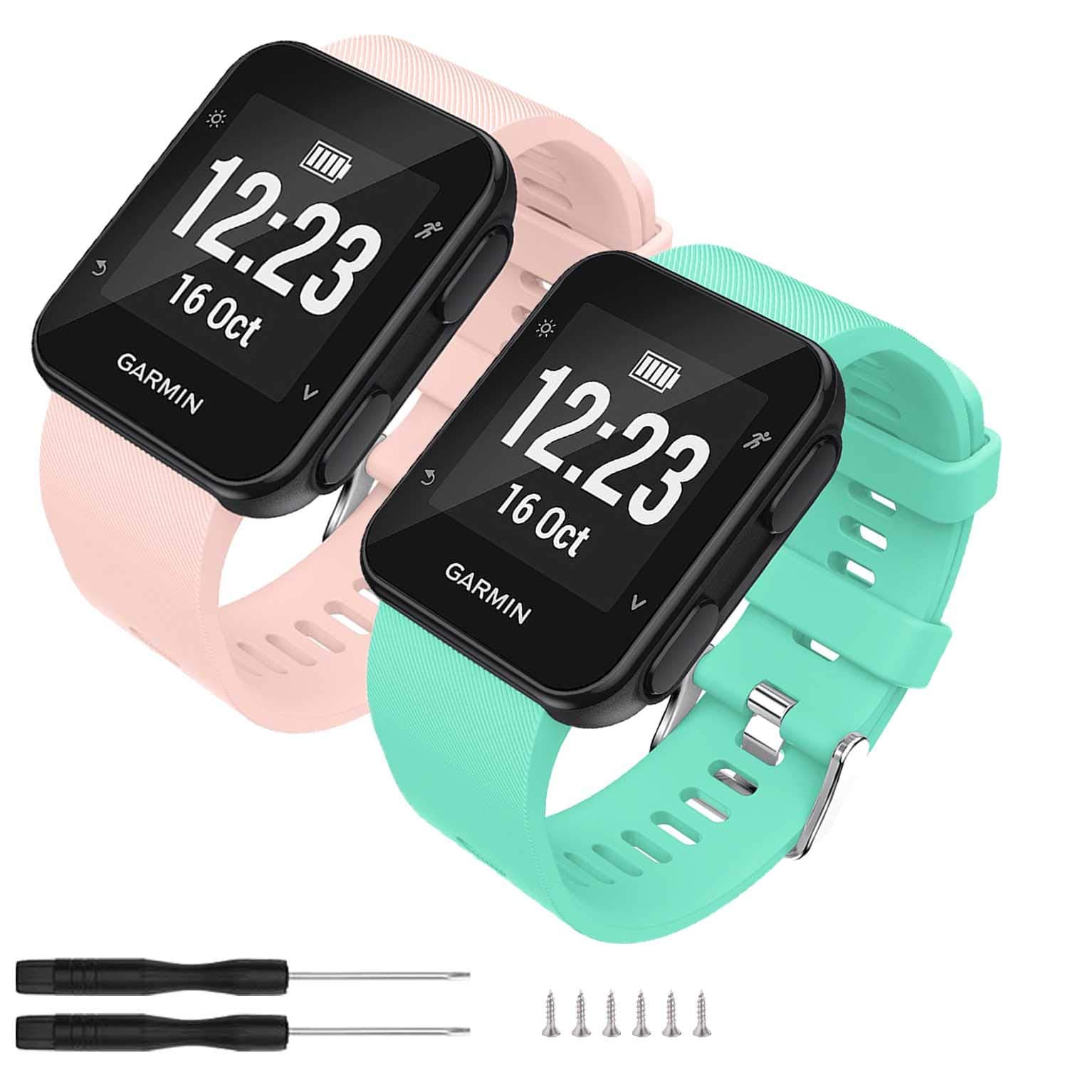 Band Compatible with Garmin Forerunner 35, Soft Silicone Replacement Watch Band Strap for Garmin Forerunner 35 Smart Watch (2-Pink,Tea Green)