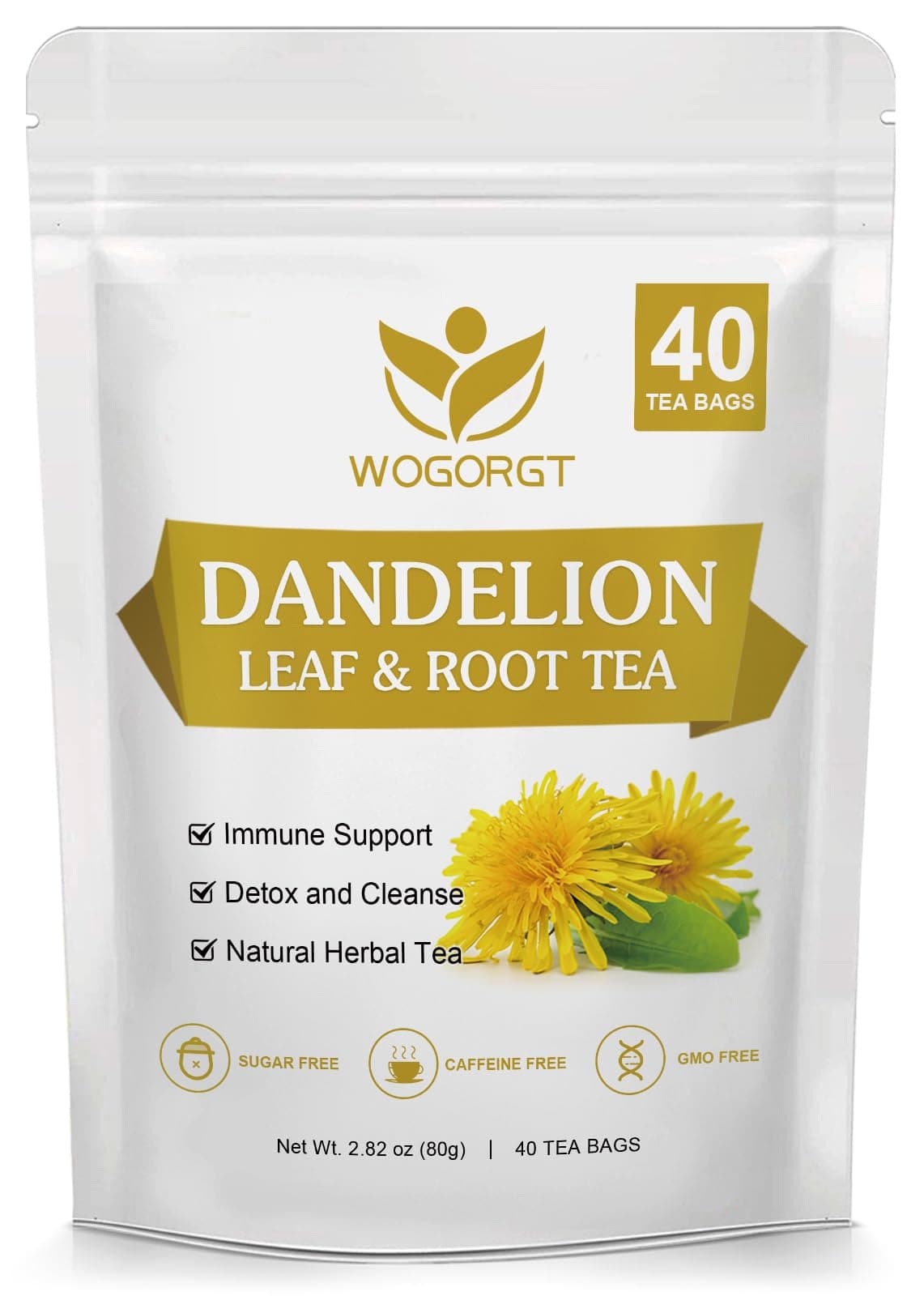 Dandelion Leaf & Root Tea - Organic Dandelion Root and Leaves Tea for Liver Support, Antioxidant and Immune Support, Caffeine Free, Vegan - 40 Tea Bags