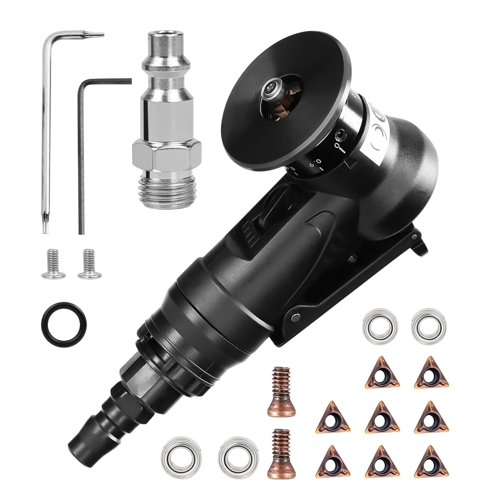 Pneumatic Chamfering Tool Handheld, Mini Air-Powered Chamfering Machine Trimming, 45° Arc Corner with 1/4 Inch Air Inlet for Metal Wood Beveling Deburring (C Angle Blades)