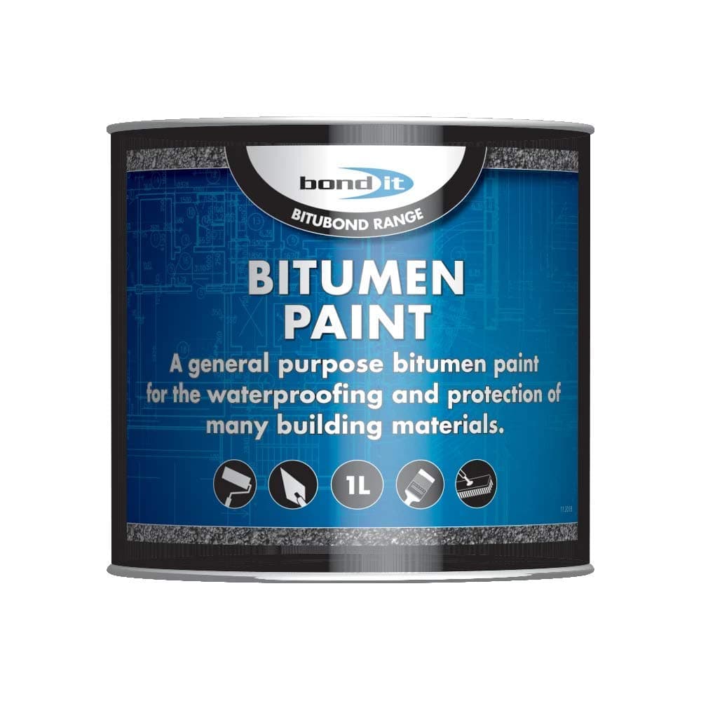 Bond It Bitumen Paint - 1 litre - Solvent-bourne bituminous black paint for waterproofing & weatherproofing steelwork, concrete, wood, asphalt & portable water tanks