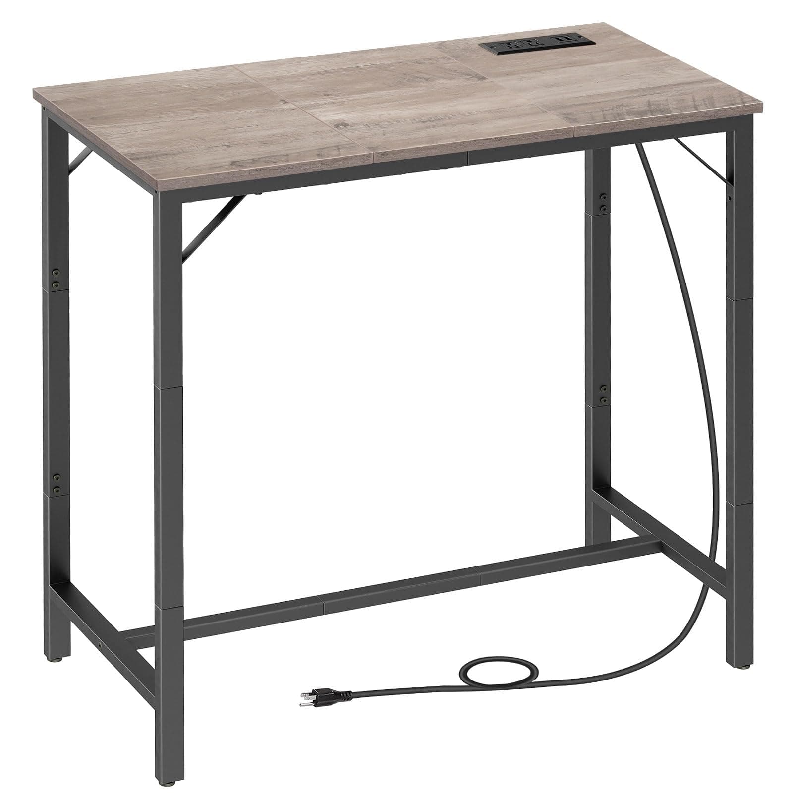 HOOBRO Bar Table with Charging Station, Rectangular Pub Table, High Top Coffee Table, Counter Bar Height Table, Narrow Long Dining Table, 35.4" L x 15.7" W x 35.6" H, Greige BG90UBT01