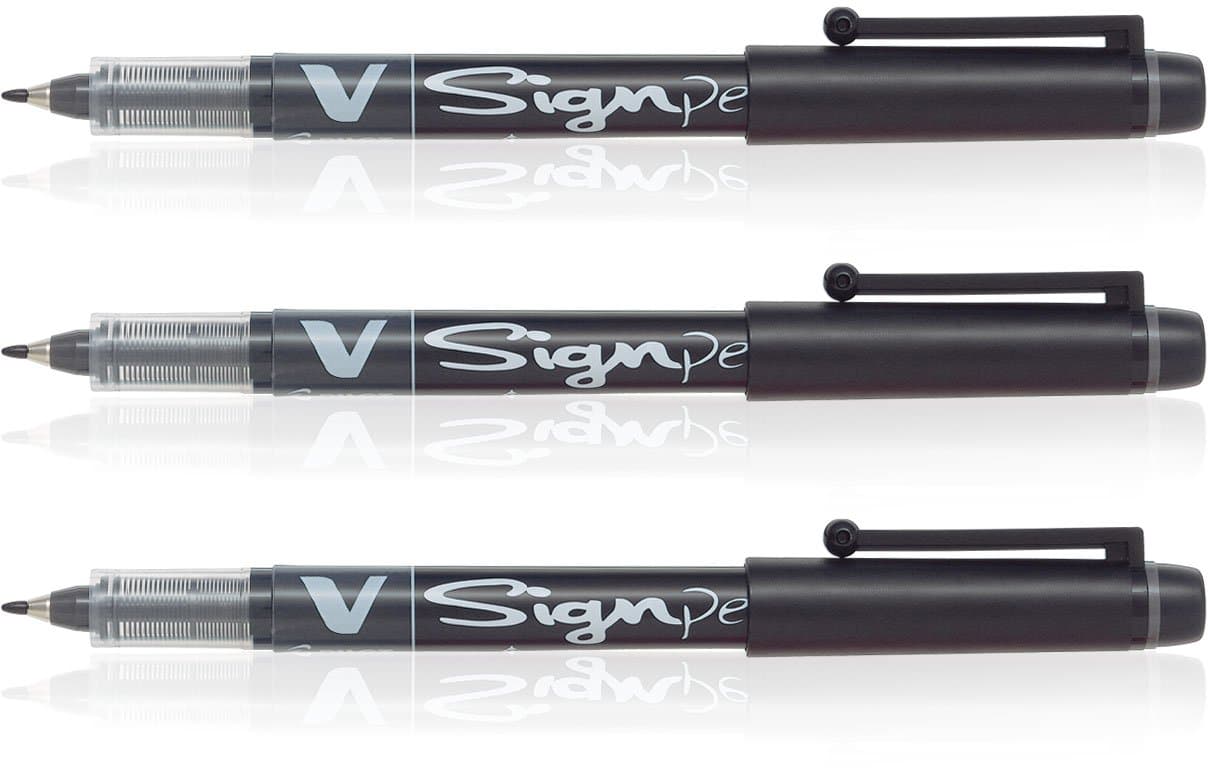 019593 V Sign Medium Point Pen (Black - Pack of 3)