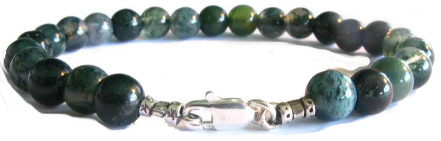 Designer Ellis Green Moss Agate Bead Bracelet