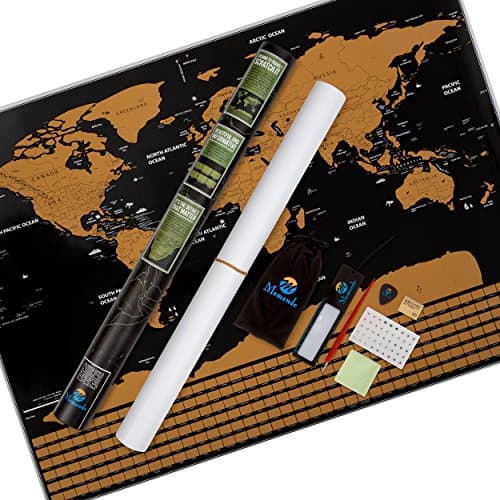 World Scratch Off Wall Travel Map Tracker Gift Poster for Adventures with Country Flags, Memory Stickers, and Card Magnifier for Military, Flight Crew and Global Tourists of All Ages (24x18)