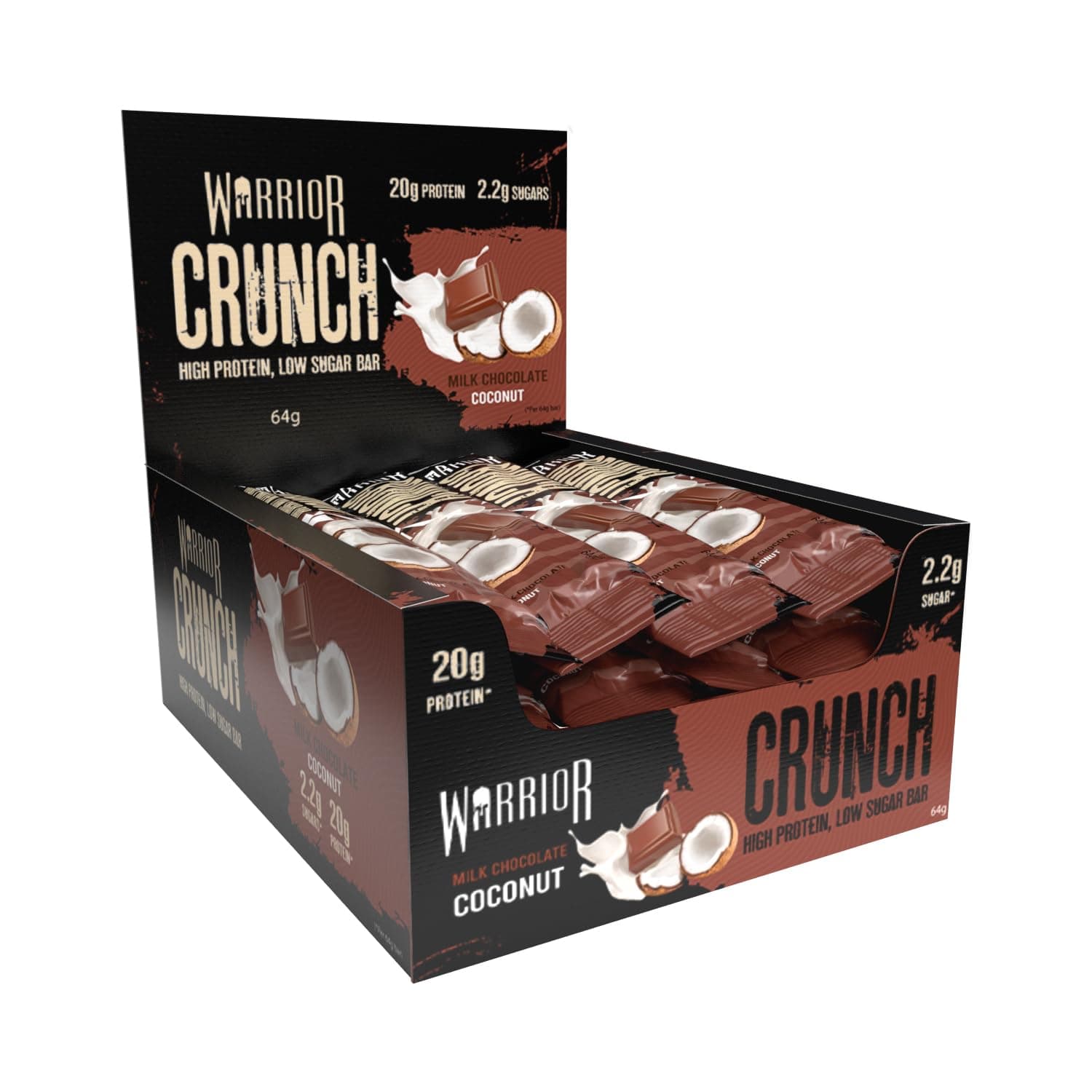 HIGH Protein Bars (20g Protein Each) - Low Carb, Low Sugar - Pack of 12 Caramel Crispy Crunch Bars - Milk Chocolate & Coconut