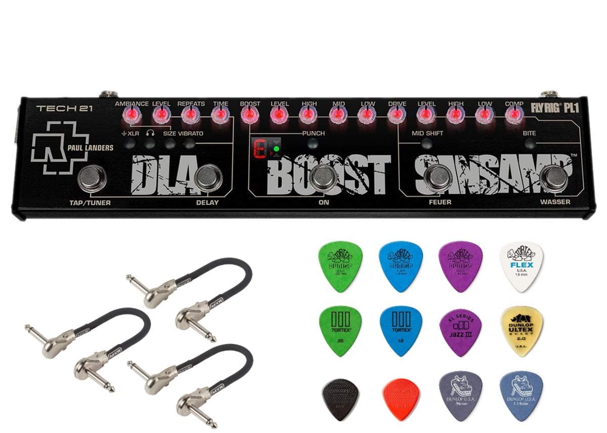 Tech 21 Paul Landers PL1 Signature Fly Rig Multi Effects Pedal Bundle with 3 MXR Patch Cables and Dunlop Pick Pack