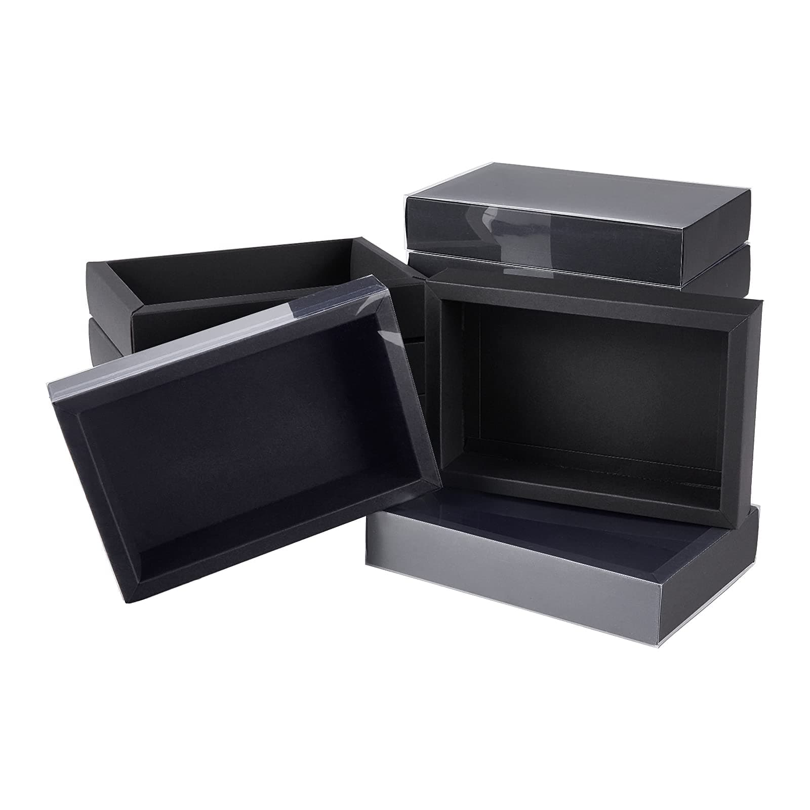BENECREAT Black Kraft Boxes with PVC Window - 12 Pack Rectangle Gift Wrapping Boxes, 18.6x12.3x3.5cm for Party Favor Treats, Candy and Jewelry Crafts