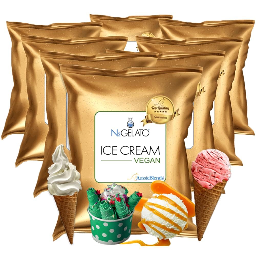 AussieBlends Vegan Ice Cream Mix for Soft Serve, Rolled Ice Cream, Gelato, Liquid Nitrogen Ice Cream, Hard Ice Cream, and Scooped Ice Cream, 8-Pack