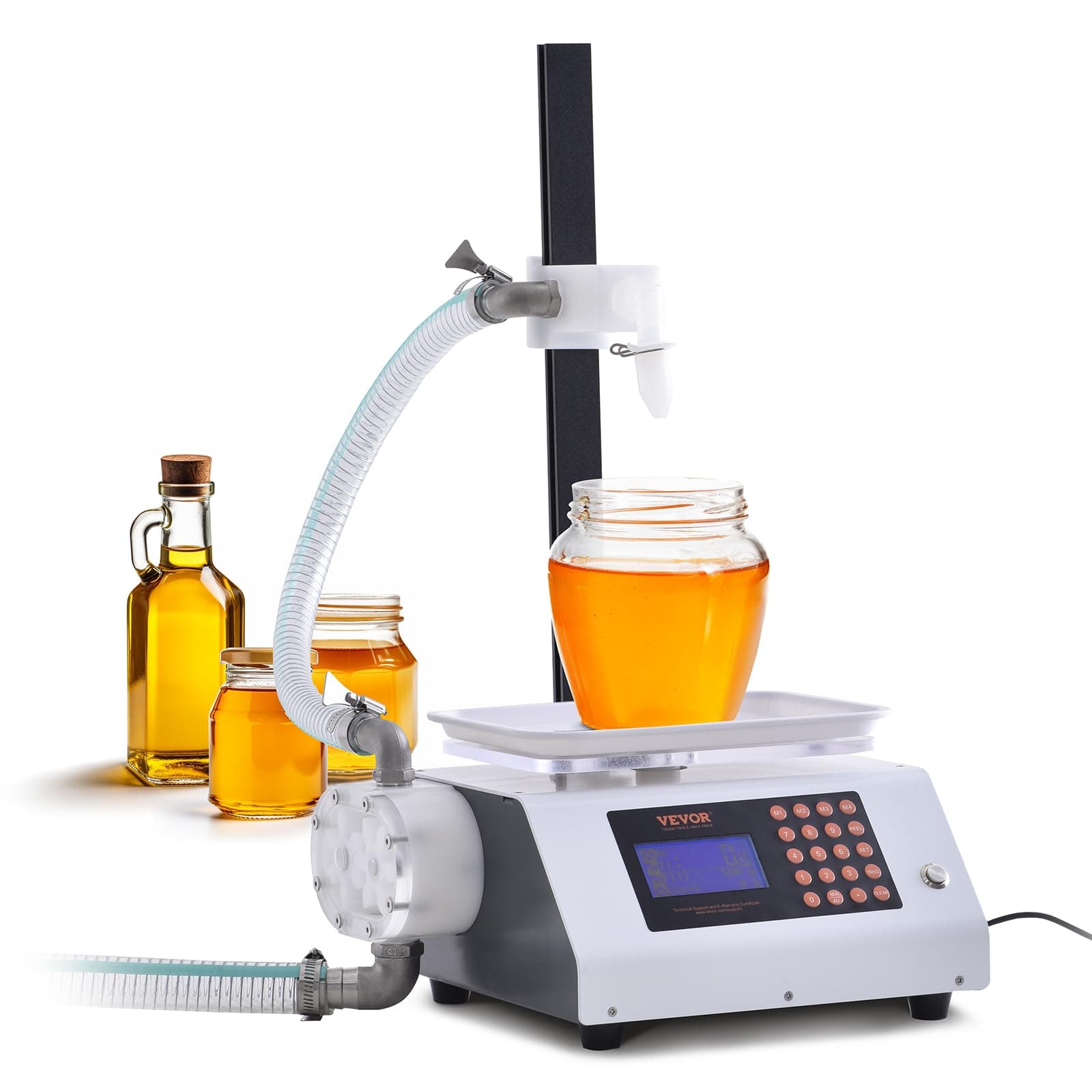 VEVOR Liquid Filling Machine, 50-5000 g Weighing Capacity, Automatic Bottle Filler Machine Bottling Machine Gear Pump Digital Control for Honey, Oil, Detergent, Viscous Liquids (Single Nozzle)
