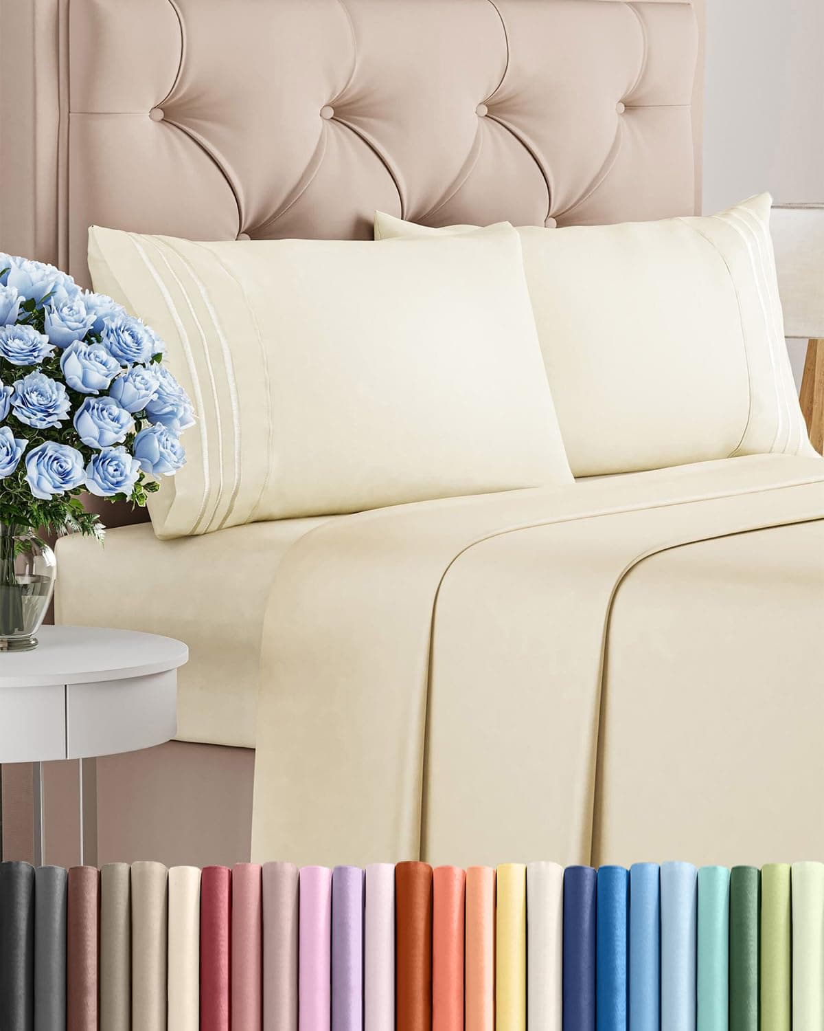 King Size 4 Piece Sheet Set - Comfy Breathable & Cooling Sheets - Hotel Luxury Bed Sheets for Women, Men, Kids & Teens - Deep Pockets, Easy-Fit, Wrinkle Free Sheets - Off White Oeko-Tex Bed Sheet Set