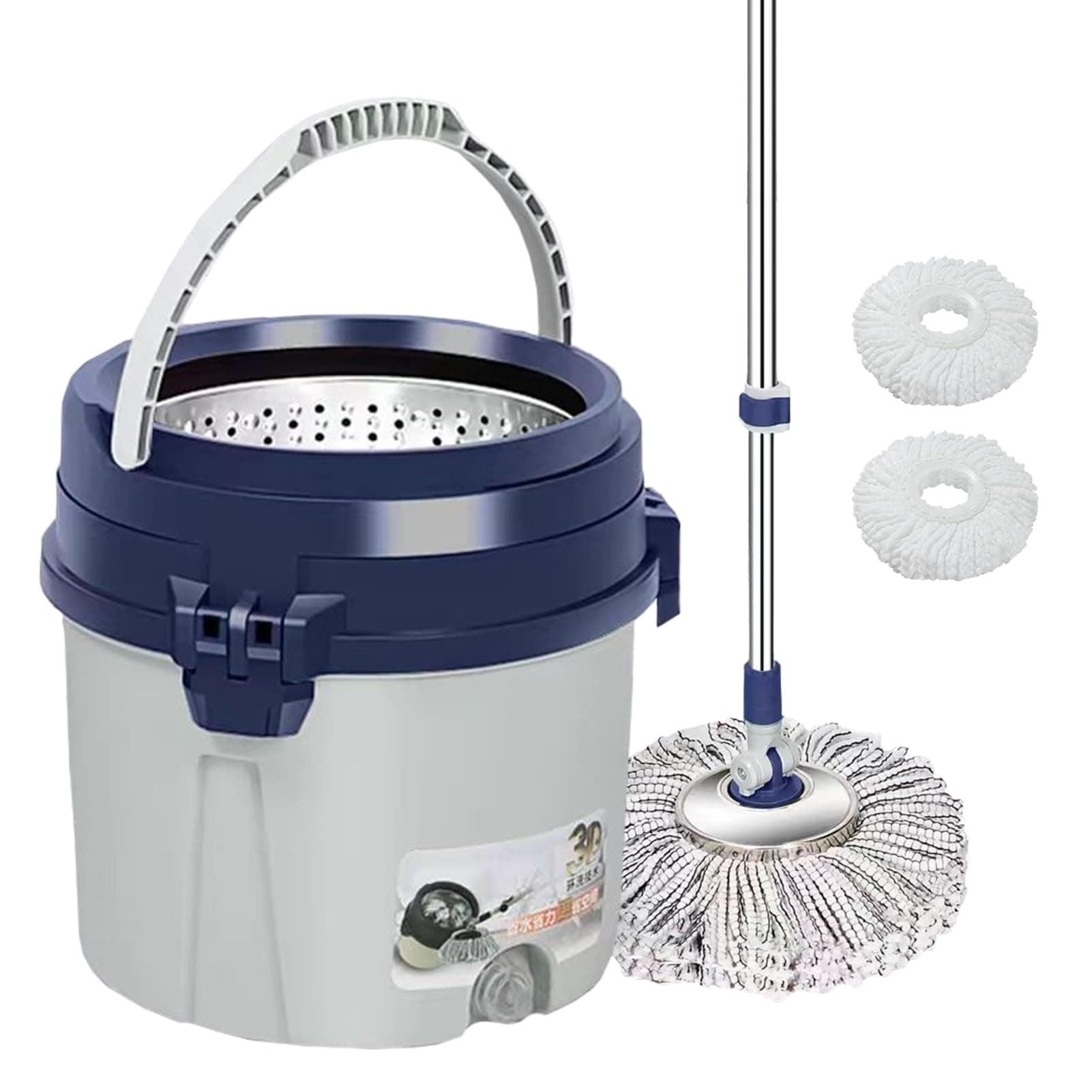 INGUNAR Floor Spin Mop and Bucket Set with Wringer System, 360°Rotation, Extended Stainless Steel Handle 54"for Home Floor Cleaning Use with 2 Replacement Head Refill
