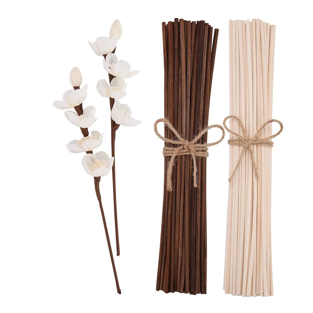jecengs Natural Reed Diffuser Sticks add 2 Pcs 13inch Sola Flowers 10 Inch Natural Rattan Wood Sticks Aromatherapy Sticks Replacements Stick White 50 Pcs and Brown 50 pcs