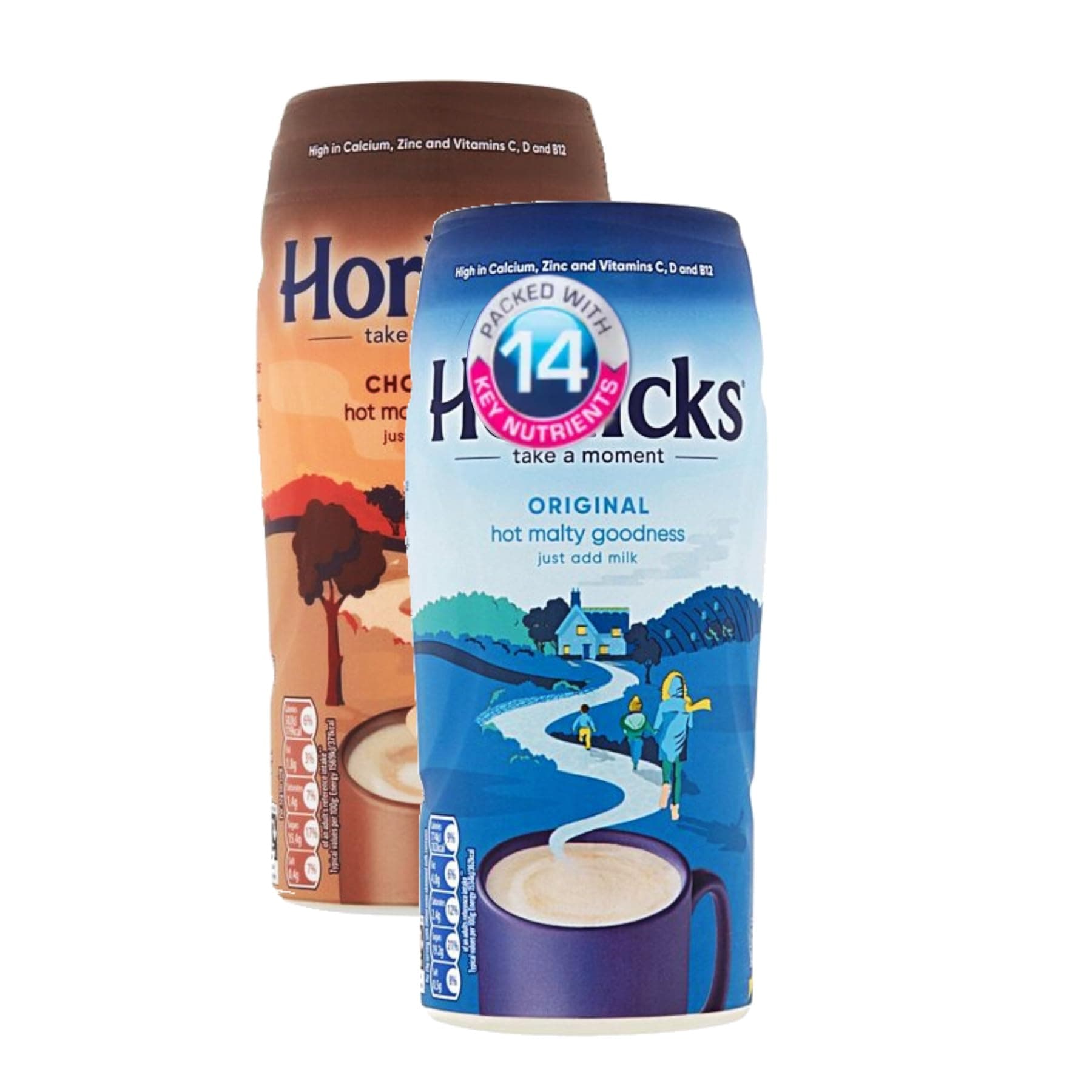 Instant Malt and Chocolate Drinks Variety Bundle with - Horlicks Original and Chocolate - 2 Jars of Instant Powder Mix 400g Each