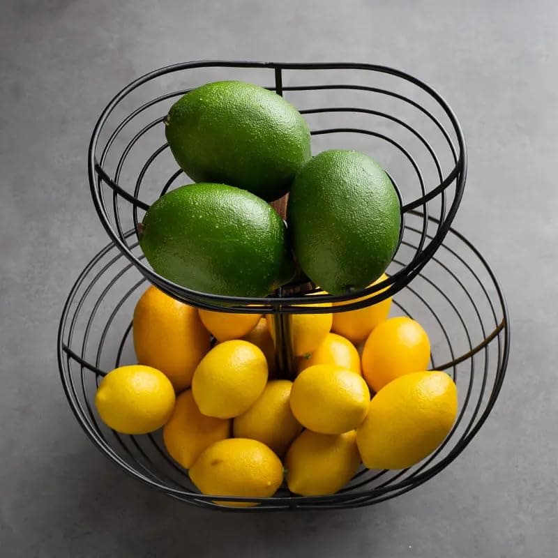 abnaElegant Nordic Fruit Basket, Multi-layer Simple Fruit Storage Bowl for Banana, Fruits & Snacks | Iron Wood Fruit Tray | Smooth Touch, No Rust, No Fade | Reinforcement Bearing - 2 Levels Design