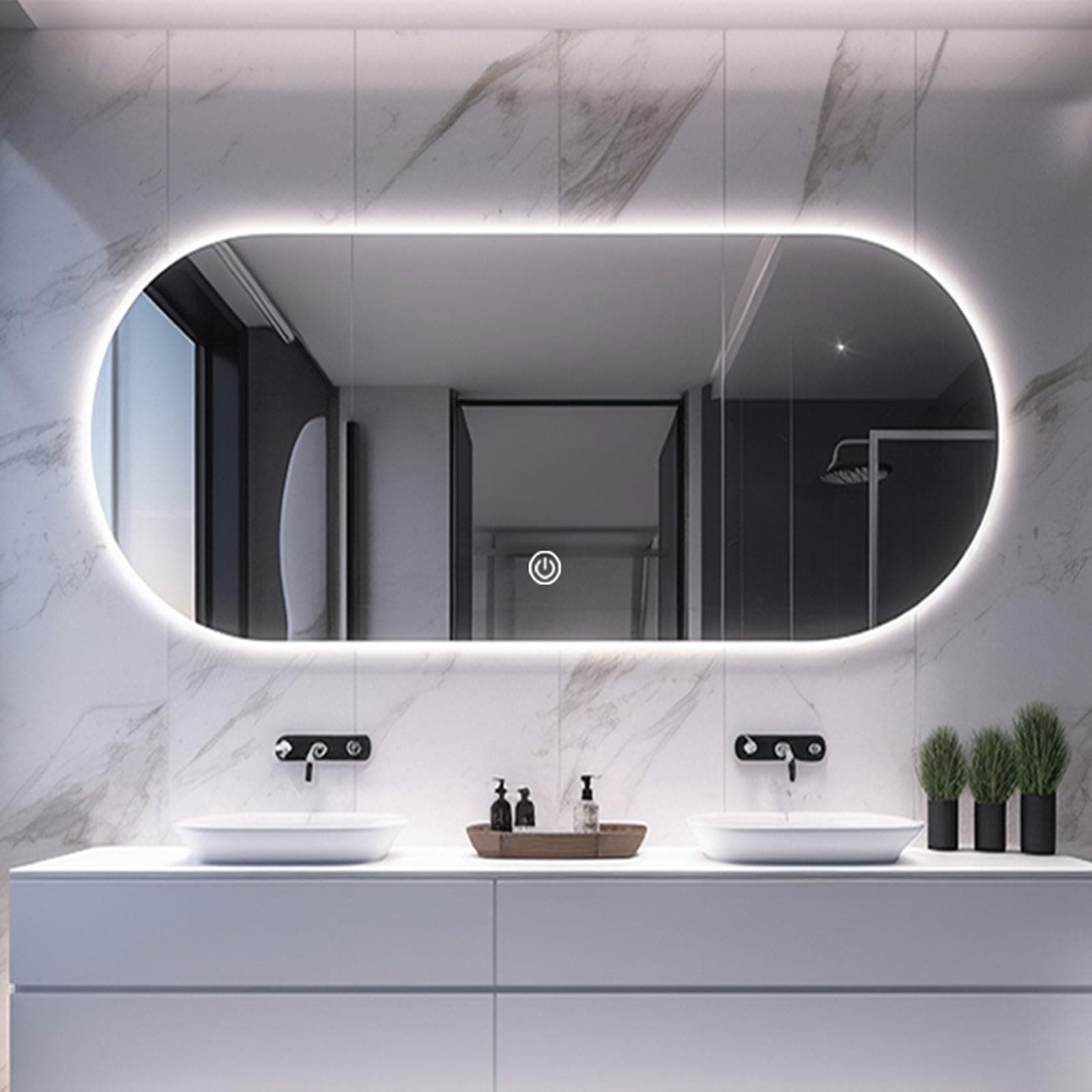 LED Oval Bathroom Bakeup Mirrors, Easy to Install Wall Mounted Lighted Mirror, Large Modern LED Bathroom Vanity Mirror, 3 Colors Dimmable Brightness (Style A, 60x120cm(24x48"))