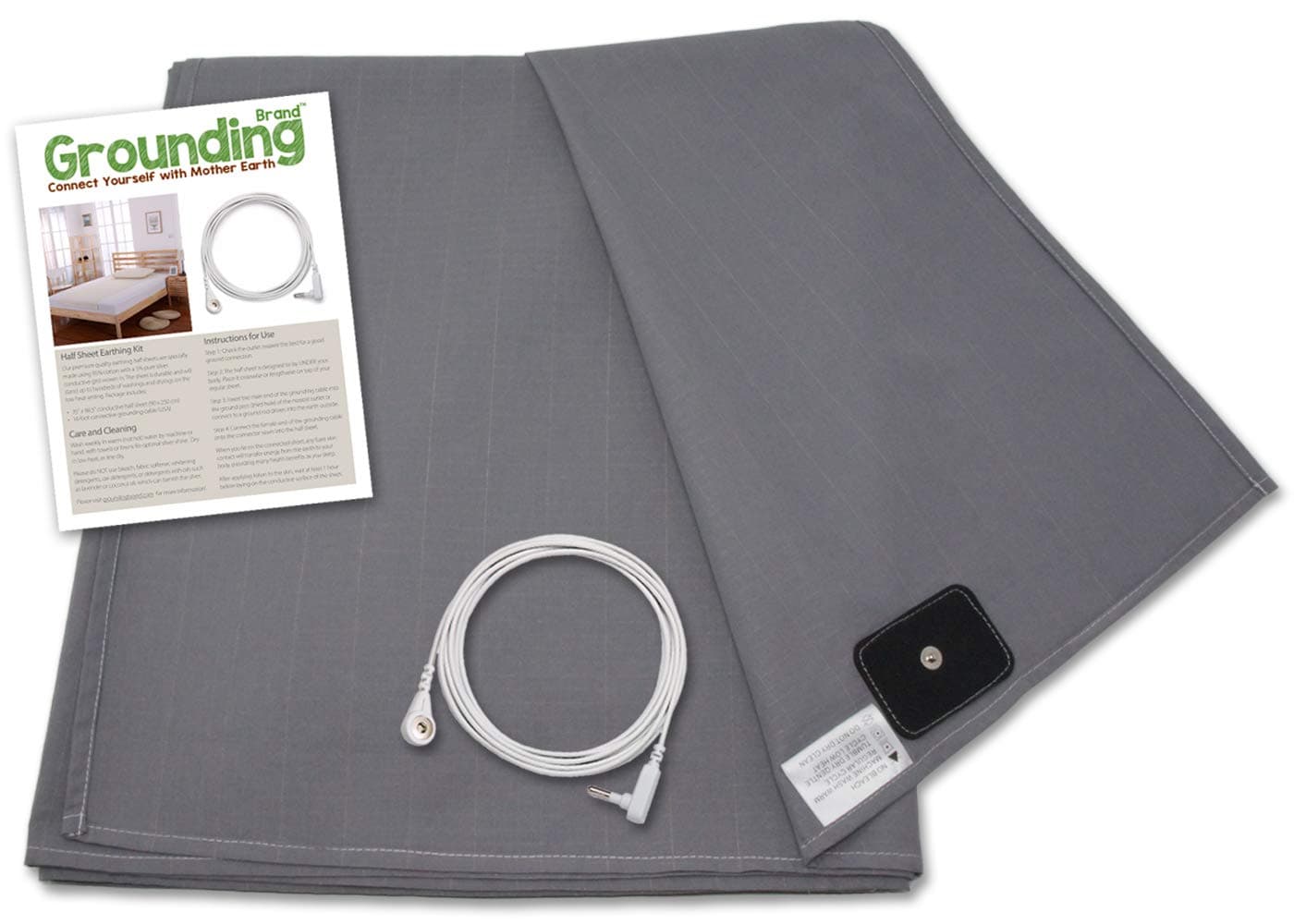 Grounding Brand Flat King Size Sheet with Earth Connection Cable, 400TC Conductive Mat with Pure Silver Thread for Better Sleep and Healthy Earth Energy, Rich Grey