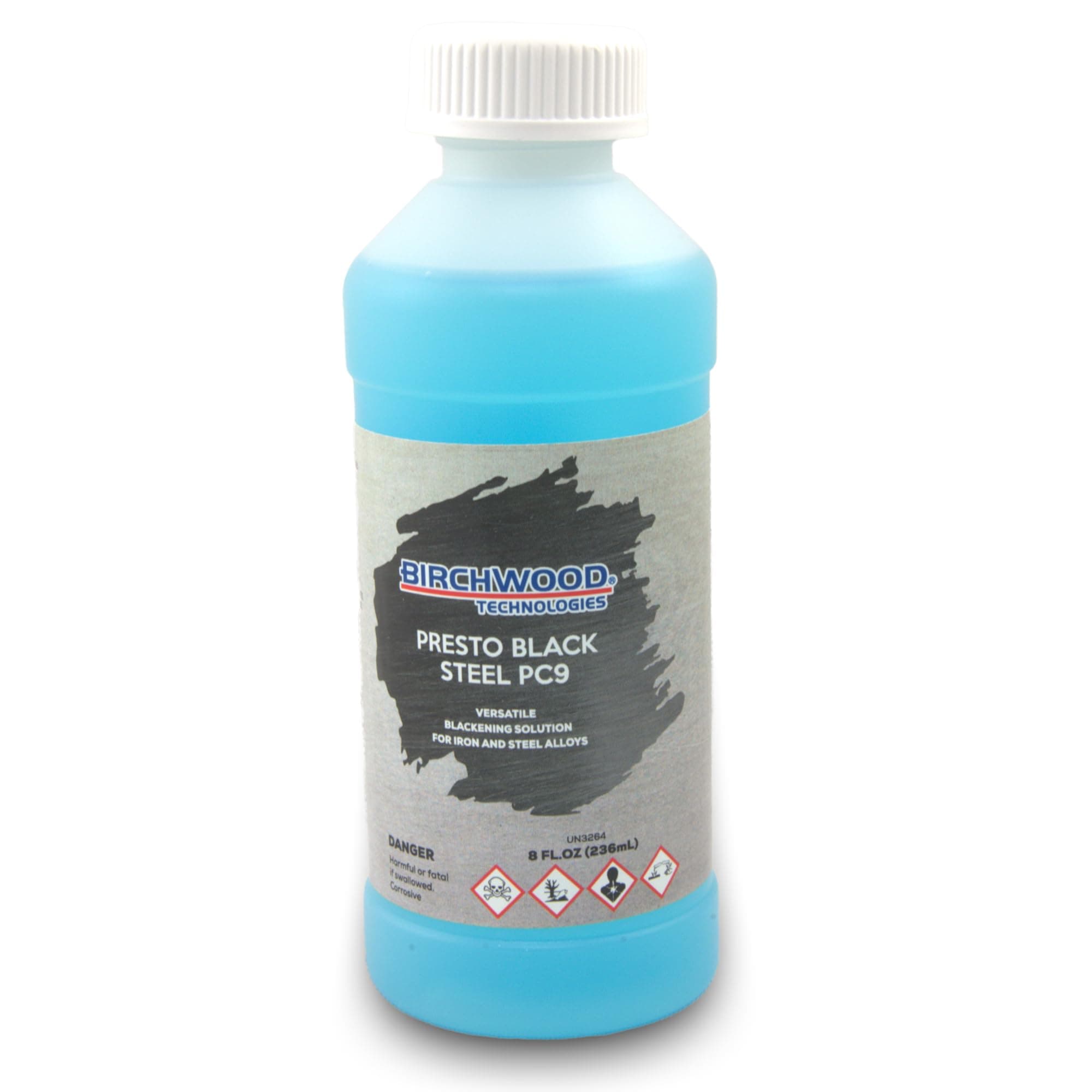 Birchwood Presto Black STEEL PC9 Technologies - versatile old blackener solution for iron and steel alloys traditional patina steel blue and black oxide touch-up (8 oz)