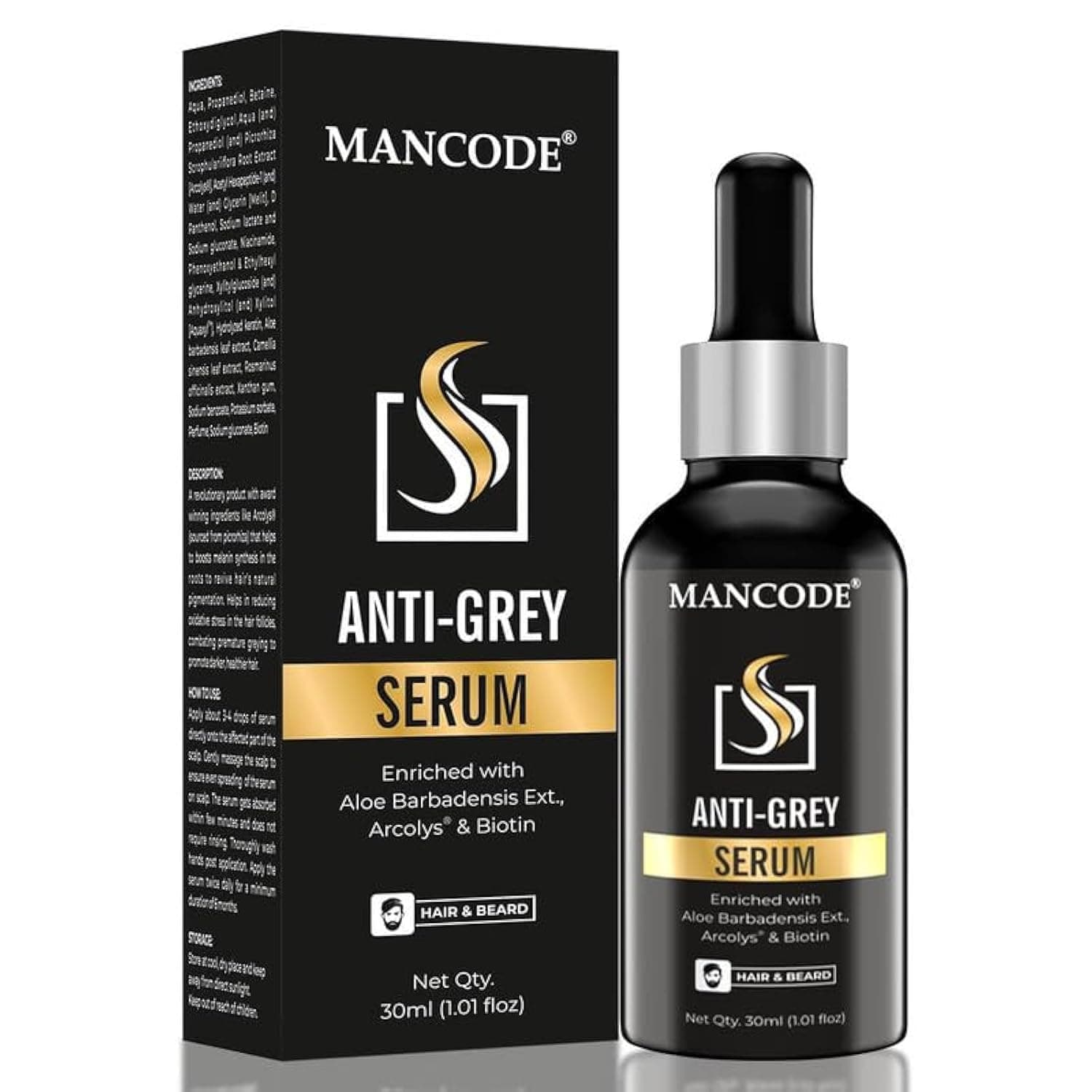 Anti Grey Serum | Restore Natural Black Color of Grey White Hair & Beard | Delay & Reverse Grays | Strengthen Roots | Toxin Free | For All Types - 30ml