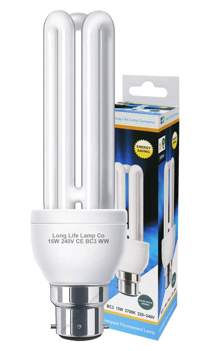 3 Pin BC3 Light Bulb CFL 15w Equivalent 75w Warm White 2700k Energy Saving Compact Fluorescent 240v