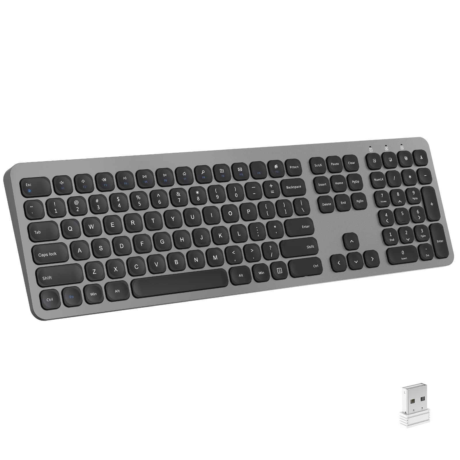 cimetech Wireless Keyboard, 2.4G Advanced Full Size Keyboard with Number Pad, Silent Ergonomic Keyboard and 110 Keys, for Laptop, Desktop, PC, Mac, Windows 10/8/7/XP, Battery Included (Black)